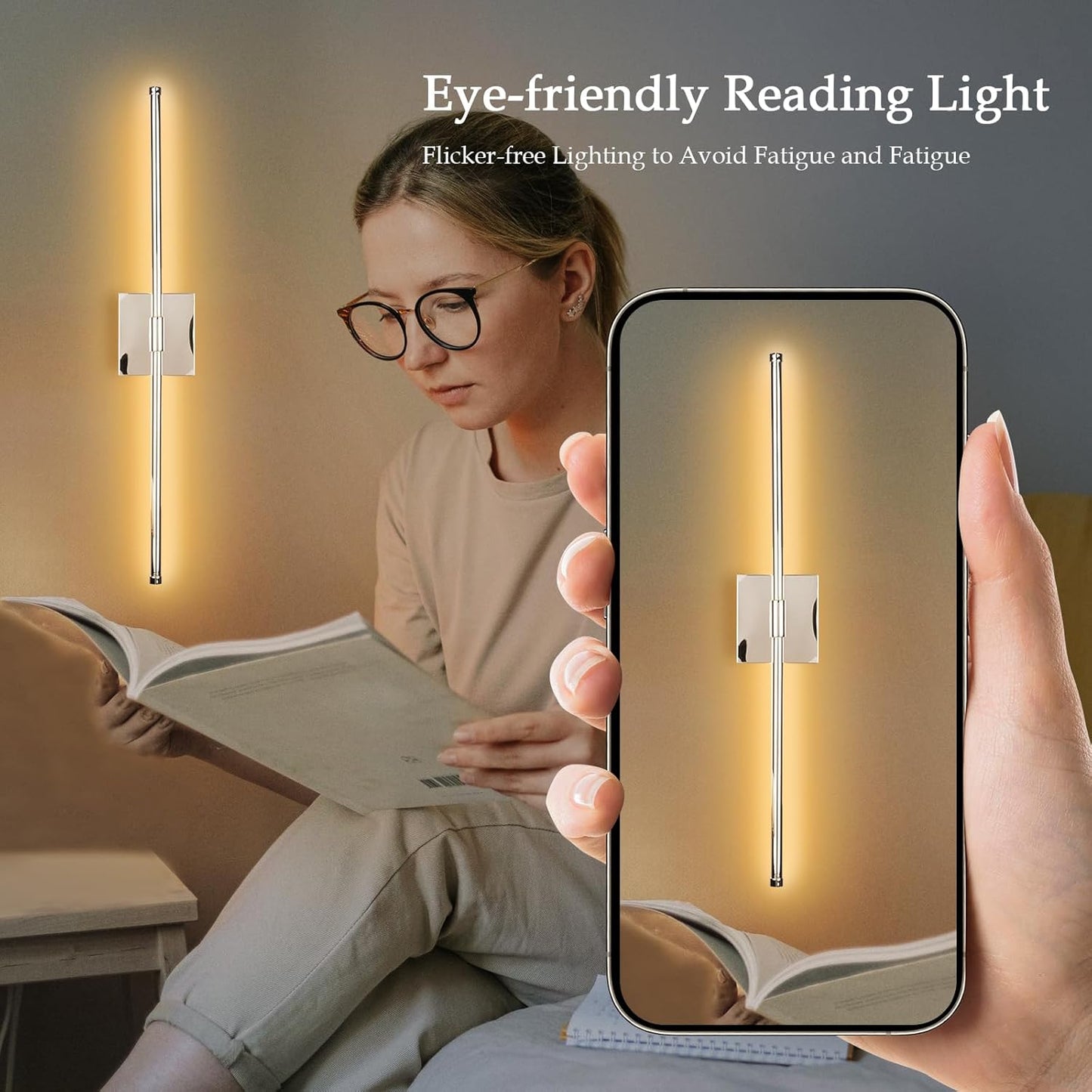 LED Wall Sconce with Remote Control, LED Wall Light, 5 Colors 3000K-6500K & Dimmable, Hardwire Wall Lamp for Living Room, Bedroom, Chrome