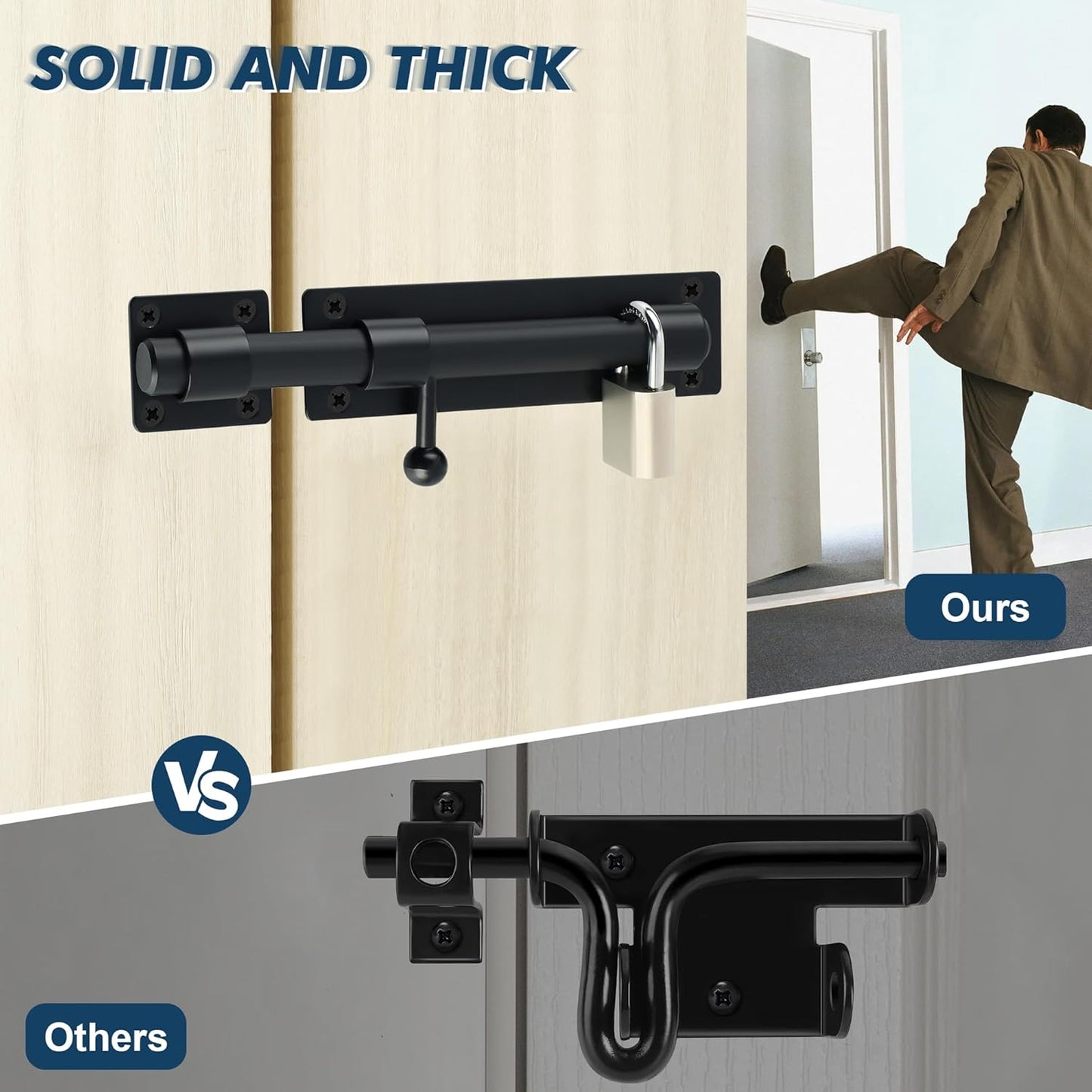 Alise 6 inch Barrel Bolt Latch, Slide Bolt Latch, Heavy Duty Solid SUS304 Stainless Steel Slide Lock for Wooden Fence,Barn Door,Interior or Outdoor Door Matte Black MST8060-B
