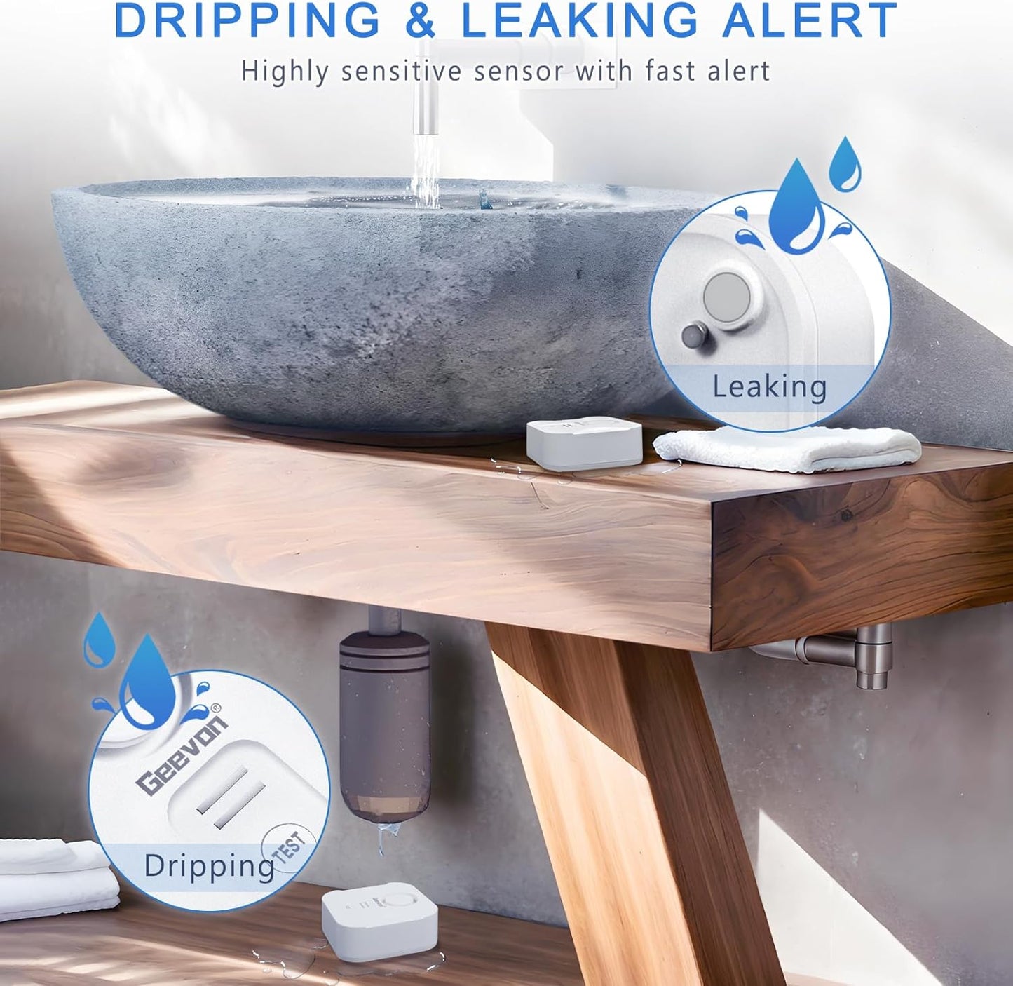 Geevon 10 Pack Water Leak Detectors for Home, 100dB Loud Water Alarm Sensor Leak Detection with Drip Alert for Basements, Laundry Rooms, Kitchen, IP56 Waterproof(Battery Included)