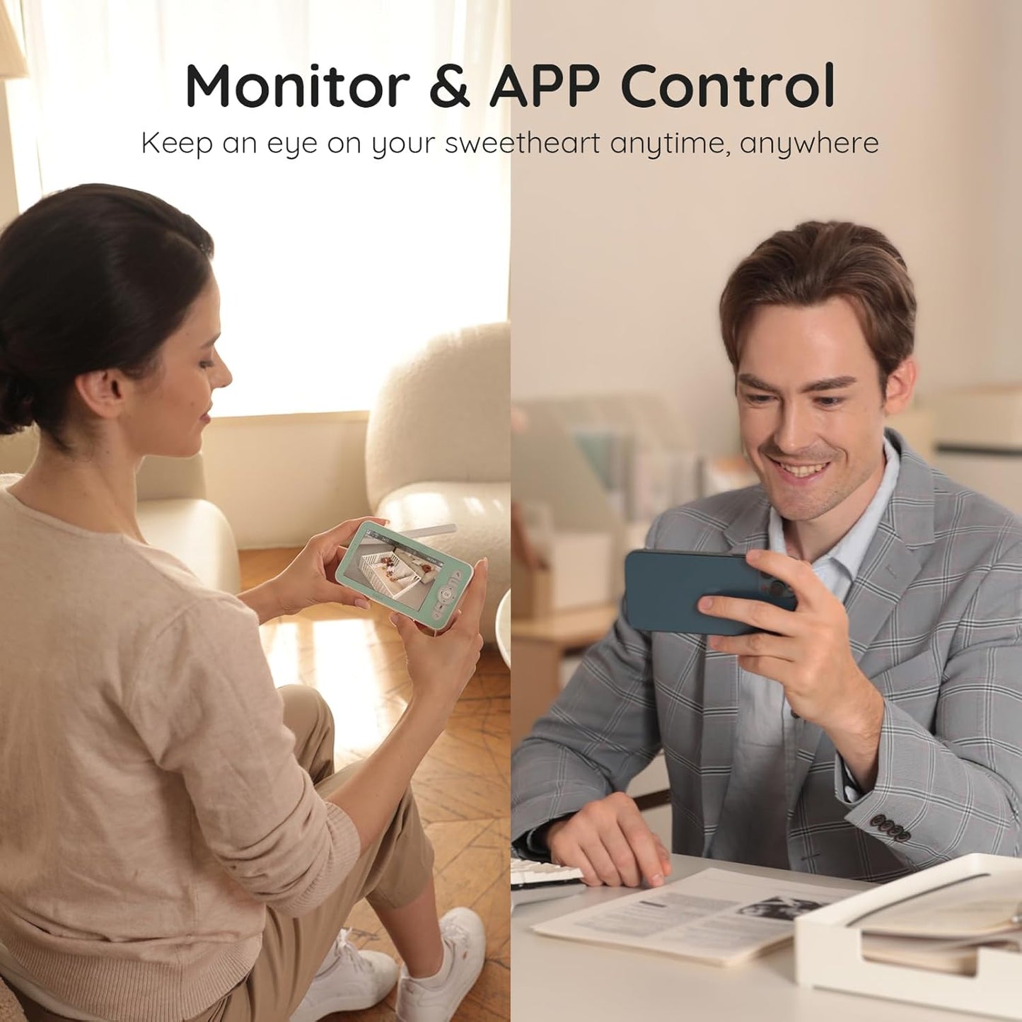 Boifun 2K Wifi Baby Monitor with 2 Cameras, Soothing Night Light, APP & 5" Split-screen Control, Motion/Cries/Noise/Customizable Alarm Zones Detect, Auto Tracking, PTZ, Humidity&Temperature Monitoring