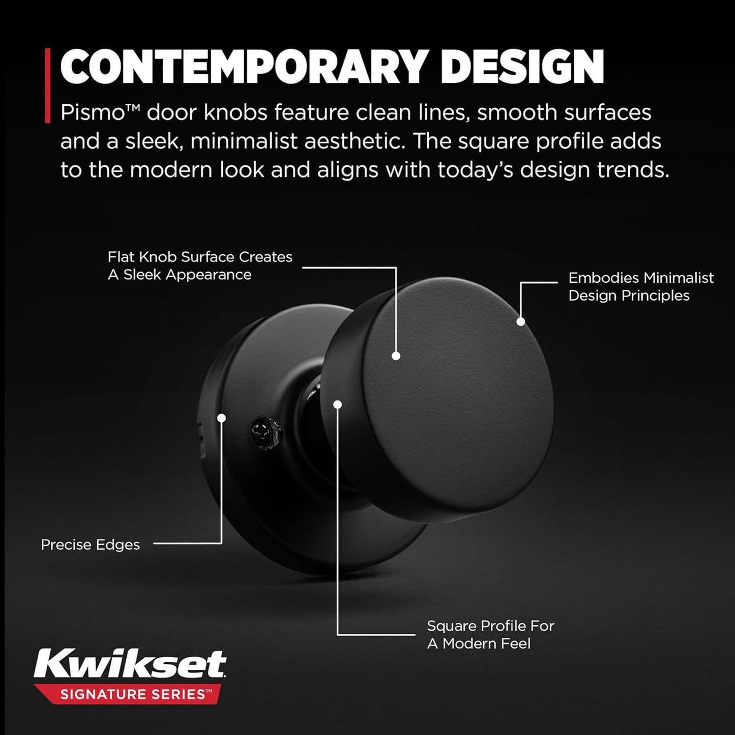 Kwikset Pismo Dummy Door Knob, Single Sided Handle for Closets, French Double Doors, and Pantry, Matte Black Non-Turning Interior Push/Pull Door Knob, with Microban Protection
