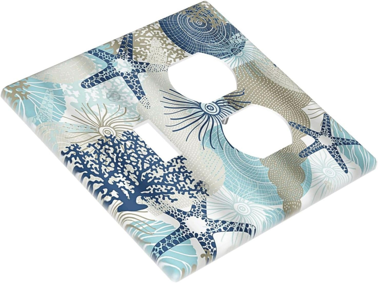 Decorative Outlet Covers Blue Starfish Brown Coral Ocean 2 Gang Light Switch Cover Plate Single Toggle Duplex Wall Plates for Electrical Outlets Switch Plate Covers for Girlroom Home Decor