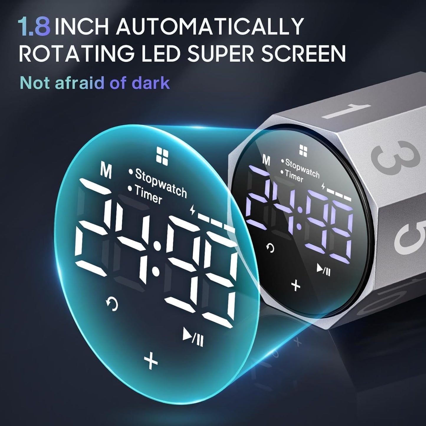 MIAOKE Pomodoro Timer-Aluminum Alloy Frosted Metal LED Large Screen Digital Automatically Rotated Display, Focus Efficient Management on Work and Study,Office,Living Room-Gray