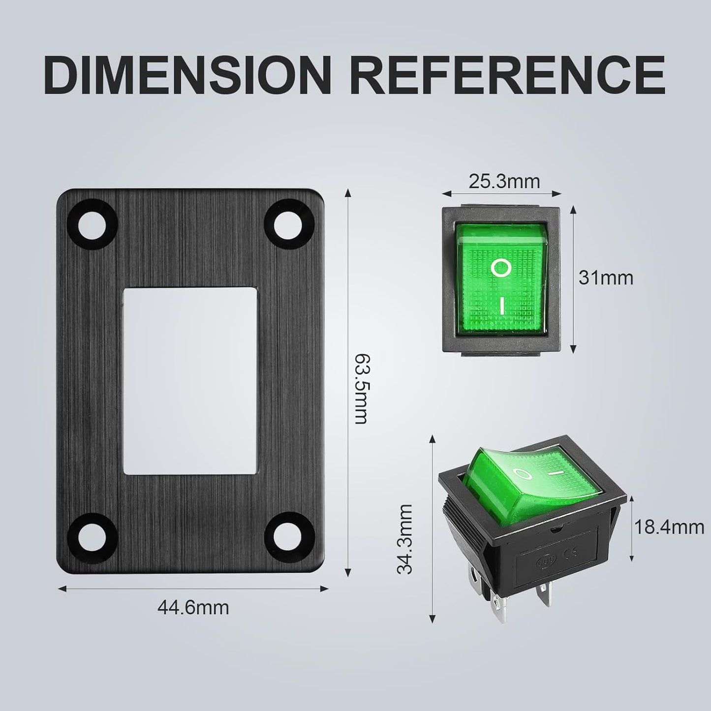 1Pcs Green LED KCD4 Boat Rocker Switch 2-Position 4-Pin DPST Panel Switch 16A 250VAC 20A 125VAC, with 6pcs FDFD2-250 Blue Terminals, CE