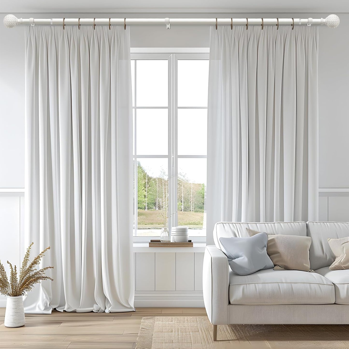 2 Pack Antique White Ball Curtain Rods for Windows 28 to 48 Inch,1 Inch Heavy Duty Adjustable Curtain Rod,Boho Decorative Drapery Rods Set with Brackets,Size:18''-60''