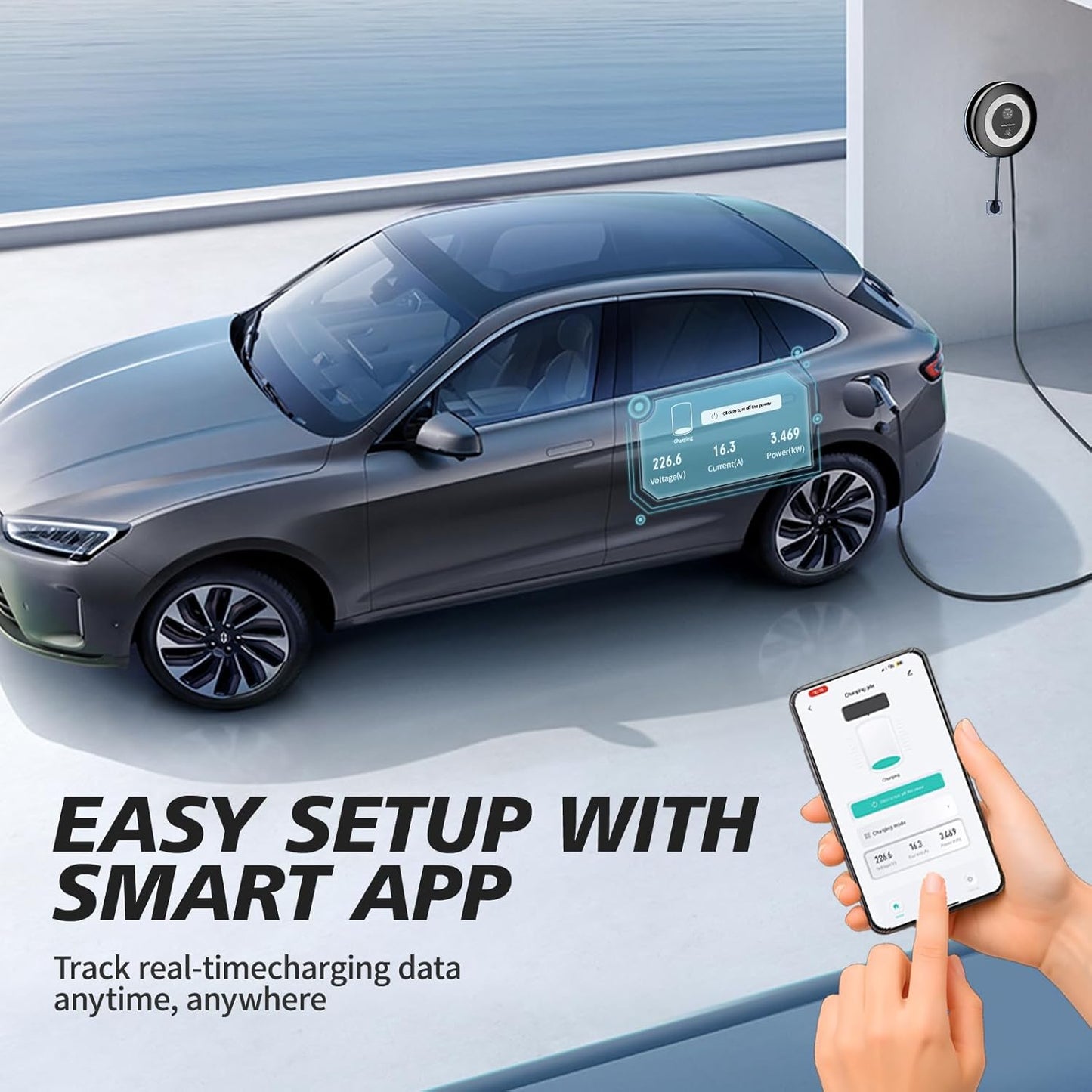 Level 2 EV Charger, 11.5KW /50A Fast Wall Home Charging Station, 27.3ft Charging Cable with Smart App (WiFi), 240V EV Charger with NEMA 14-50, EVSE J1172 Connector for Electric Car EC51B