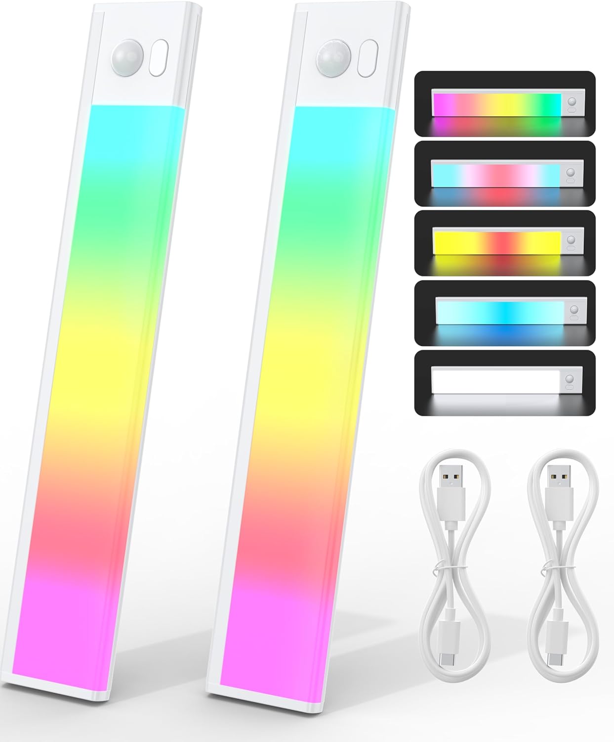 Joyzy Motion Sensor Under Cabinet Lights Rechargeable RGB Ambient Light, 66 LED Closet Lighting with 4 Color Modes and White Light Magnetic Dimmable Under Counter Light Pantry Light (110 Lumen)