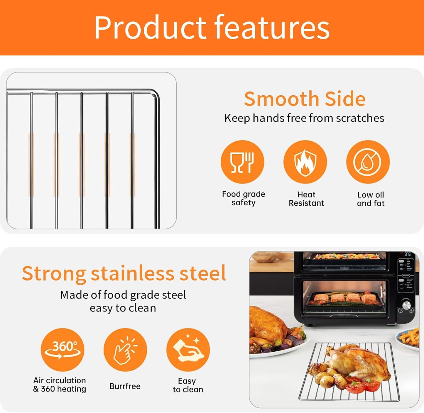 Wire Rack for Ninja DCT451 12 in 1 Smart Double Oven, 13''×12.4'' Stainless Steel Toaster Oven Replacement Parts Accessories Dehydrator Grill Rack for DCT601 DCT651 DCT401 DCT402BK Double Oven