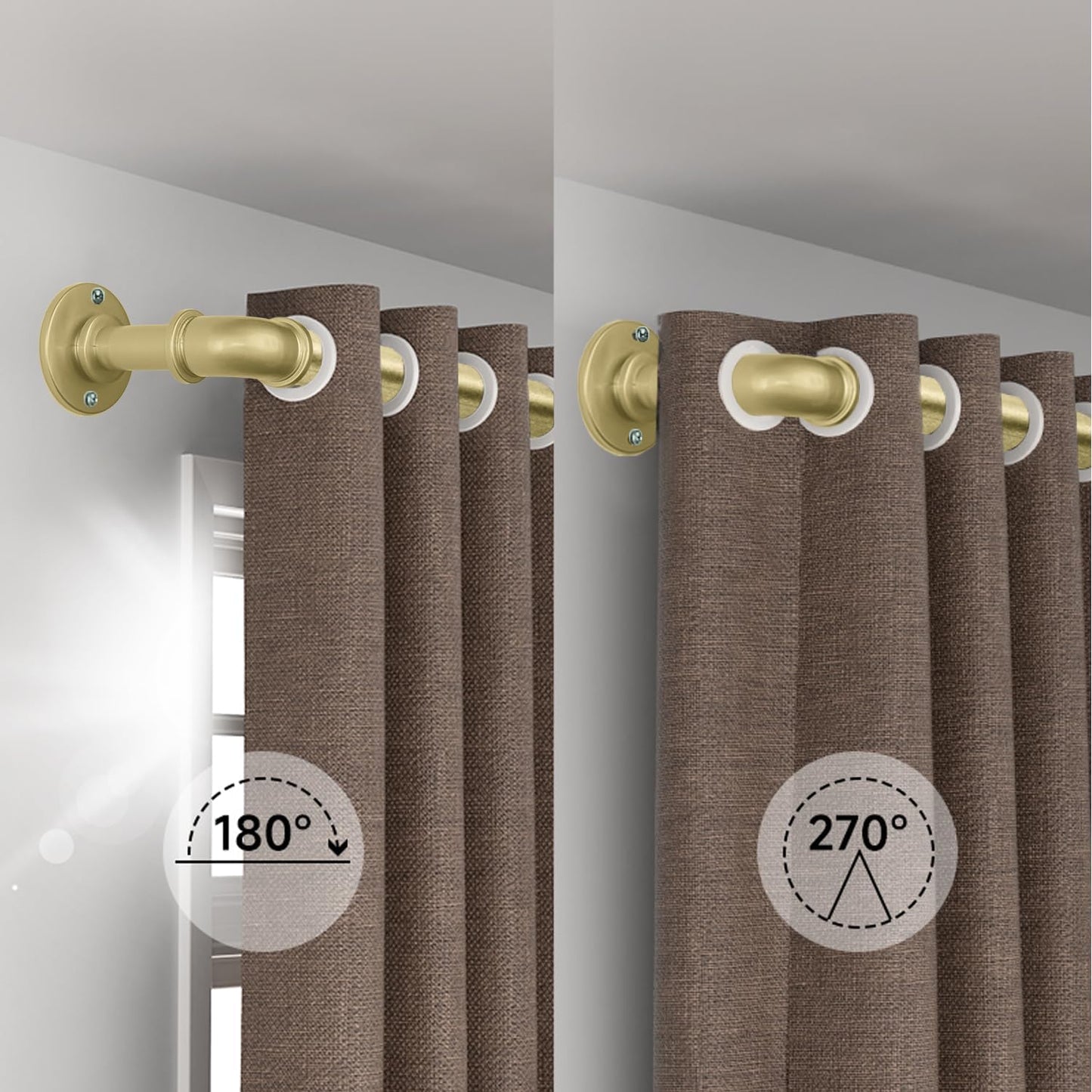 Gold Curtain Rods 18 to 120 in,Wraparound Curtain Rods,Adjustable Length,1 in Diameter Pipe,Wall or Ceiling Mounted,for Bedroom and Living Room (Gold 18” to 120”)