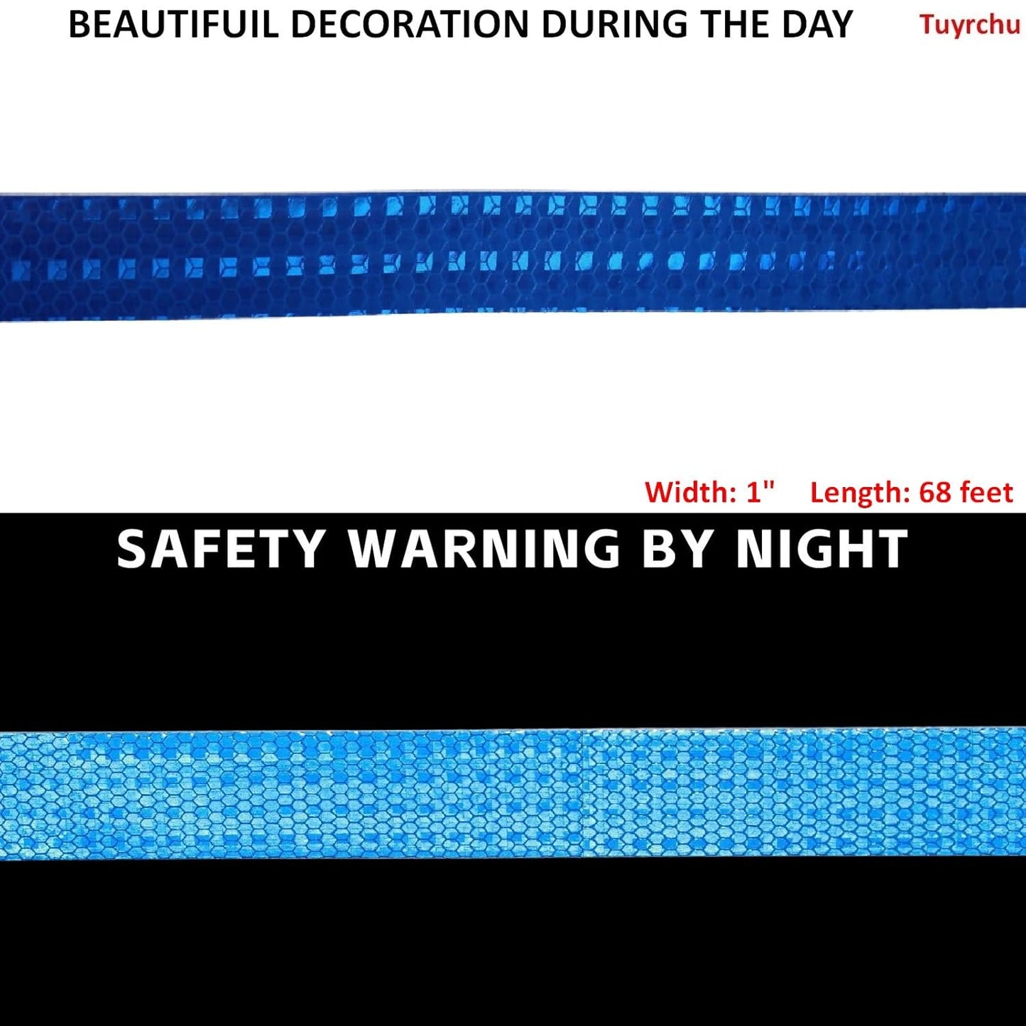 Reflective Tape Blue 1 inch, Outdoor Waterproof High Visibility Warning Industrial Marking Tape, Safety Stickers (68 feet)