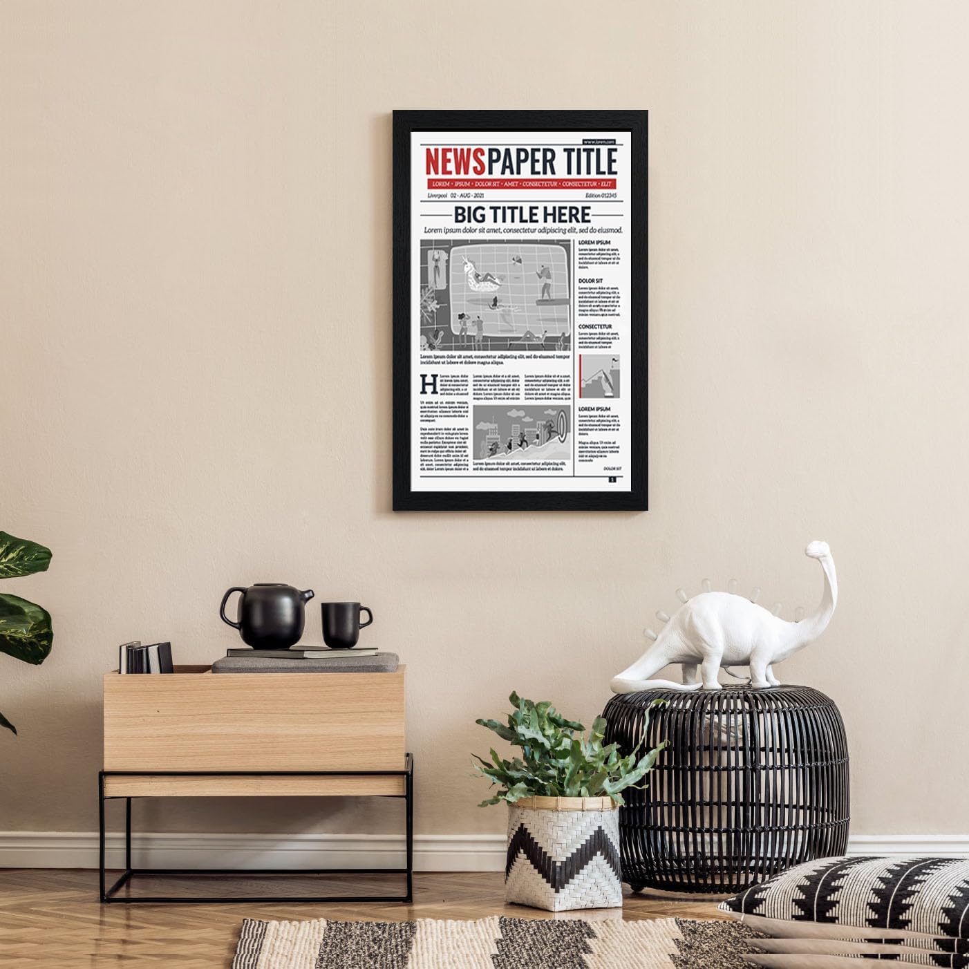 11x22 Picture Frame 5 Pack- Newspaper Frame for Assorted Media and News Articles-11x22 Wooden Frame with Plexiglass,Decorate Home and Office with Large Paintings -Fits Most Standard Newspapers