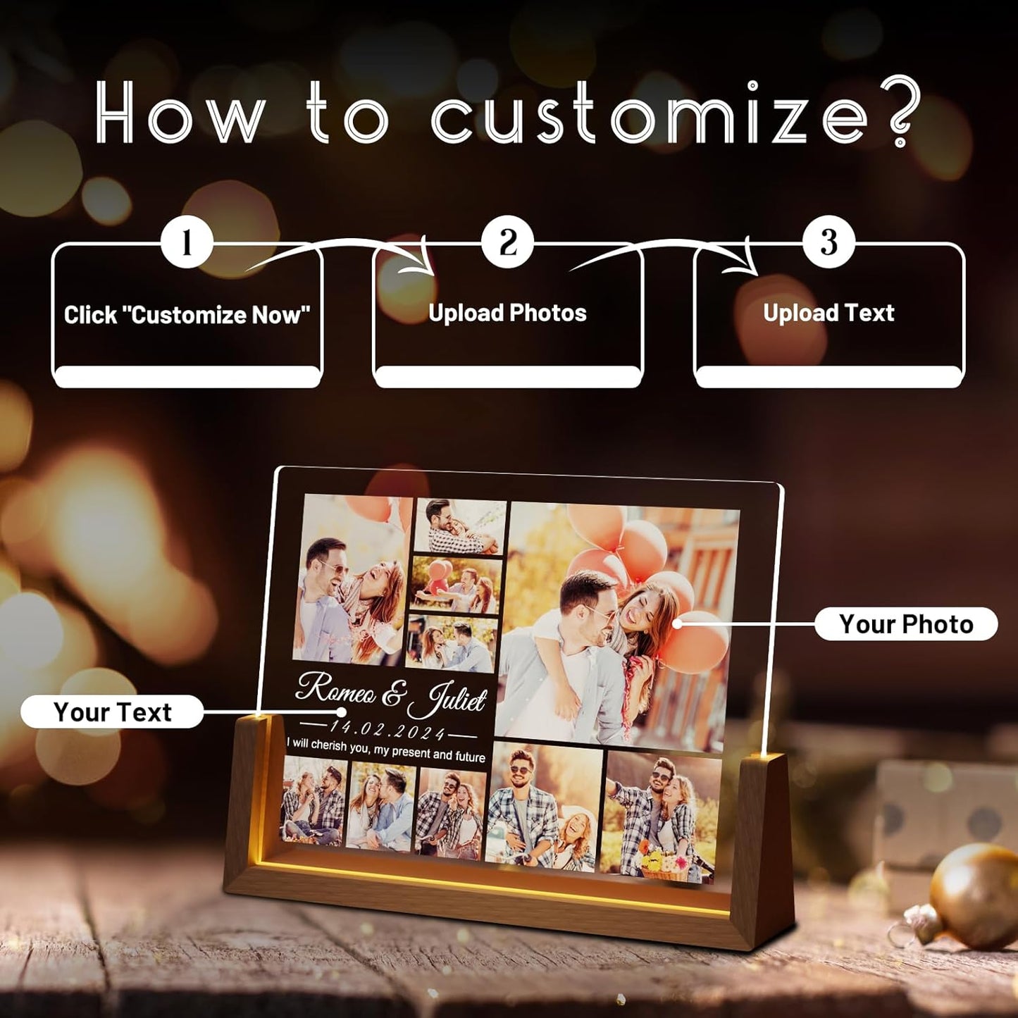 Photo Decorative Plaque Personalized Gifts, Custom Gifts for Him Her, Customized Picture Frame for Boyfriend Girlfriend Couples Wife Women on Anniversary Birthday