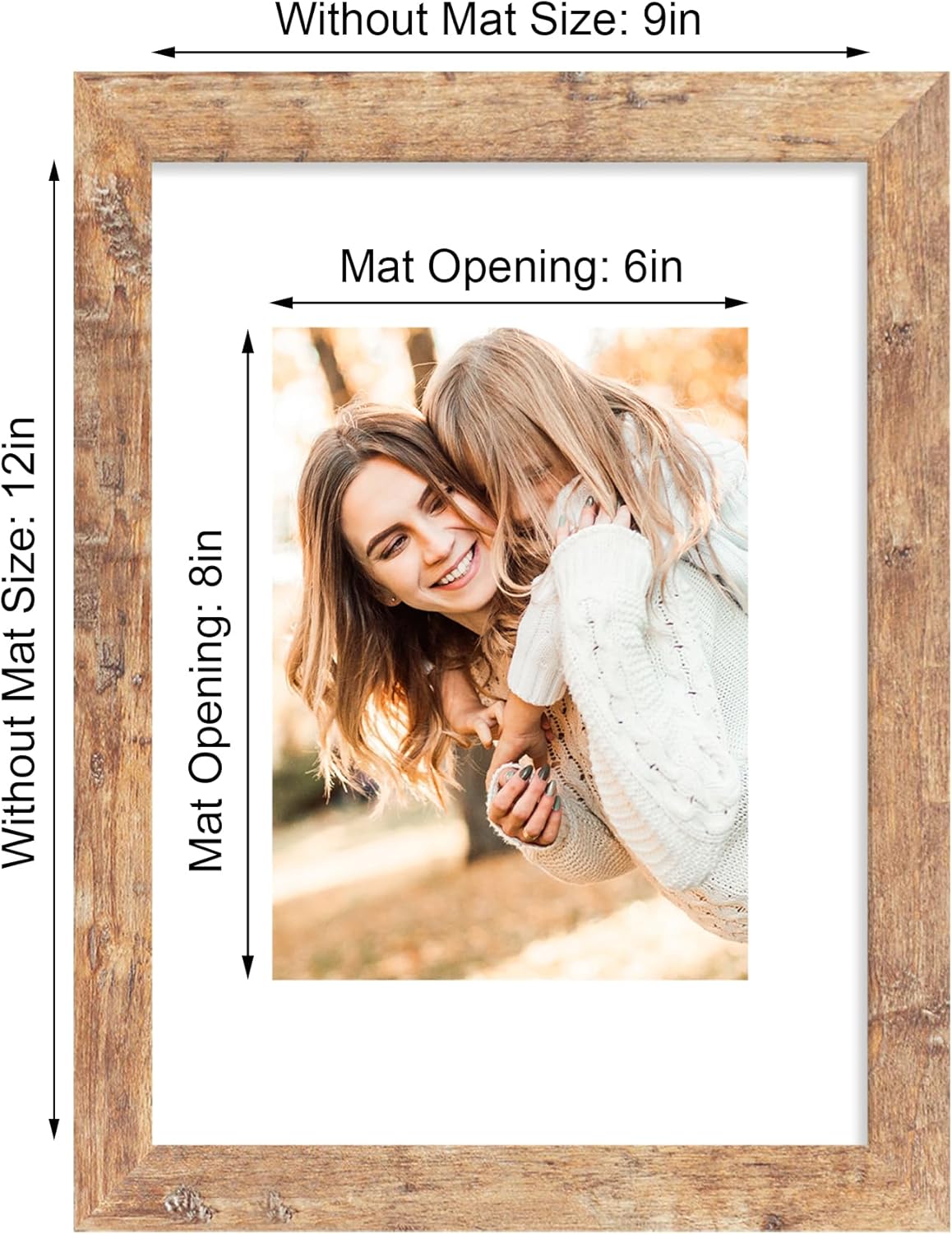 iRahmen 9x12 Picture Frame Set of 4 with Tempered Glass, Rustic Brown Frame Display 6x8 Pictures with Mat or 9 x 12 Without Mat, Wooden 9 x 12 Photo Frame for Wall Mount and Tabletop Display