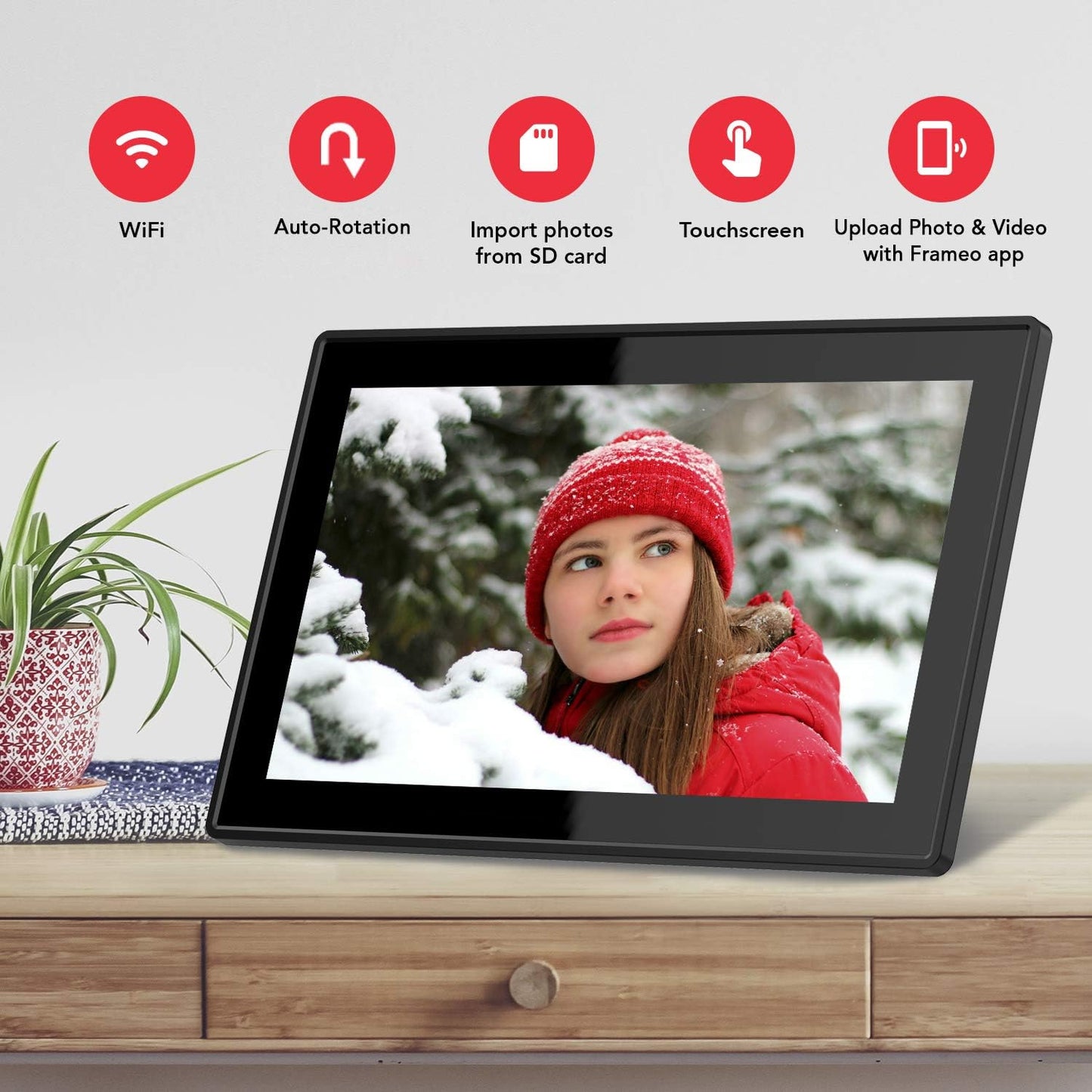 15.6 Inch 16GB WiFi Picture Frame with FHD 1920x1080 IPS Display,Touch Screen,Send Photos or Small Videos from Anywhere in The World, Wall Mountable, Portrait and Landscape(Black)