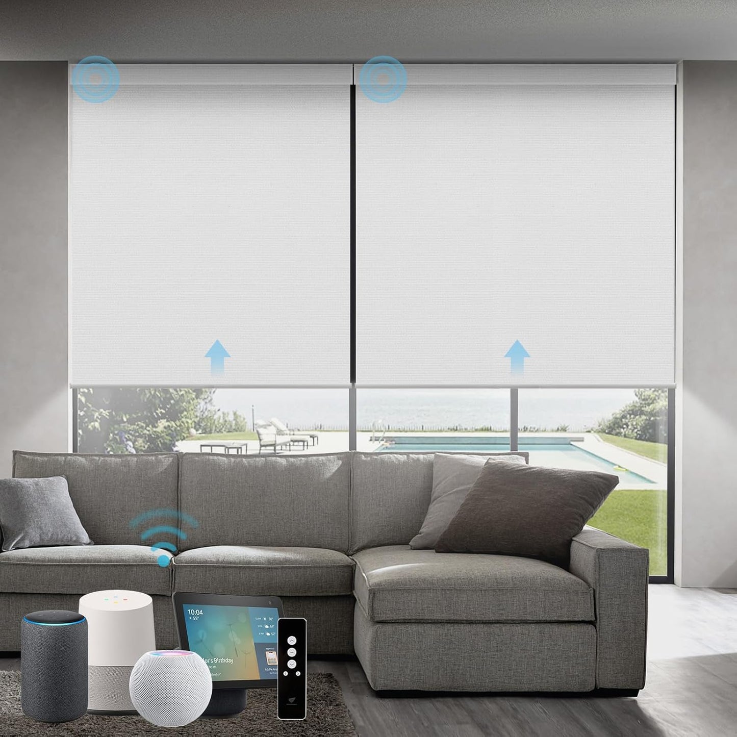 SmartWings Motorized Roller Shades Work with Homekit, 100% Blackout Smart Blinds for Windows, Cordless Remote Control Window Shades, Essential White, Customized Size