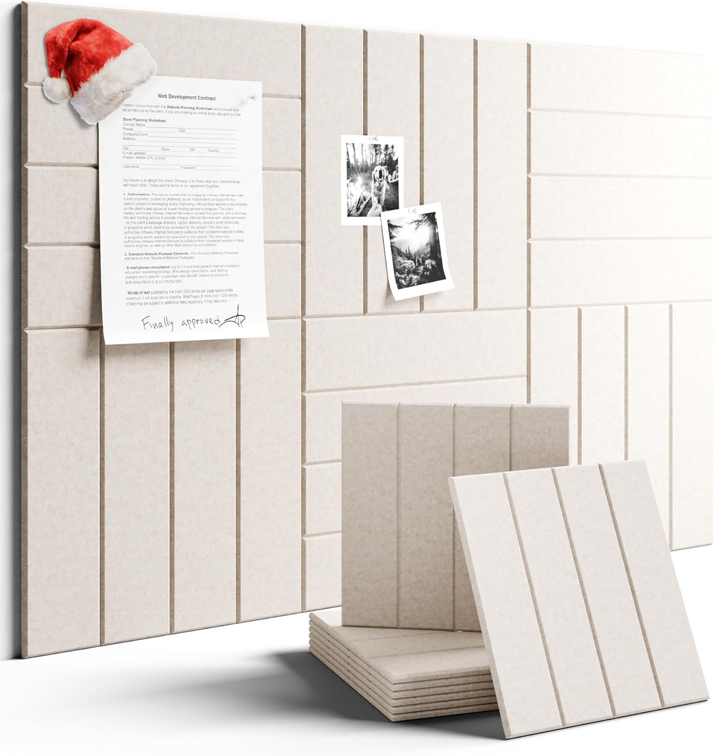 Felt Bulletin Board Tiles Large 36" x 24" Cork Board Alternative-6 Pack with 40 Adhesive Tabs, Thick Slat Wall Panels for Office Decor, Push Pin Board Wall Organizer Alternative - Oatmeal