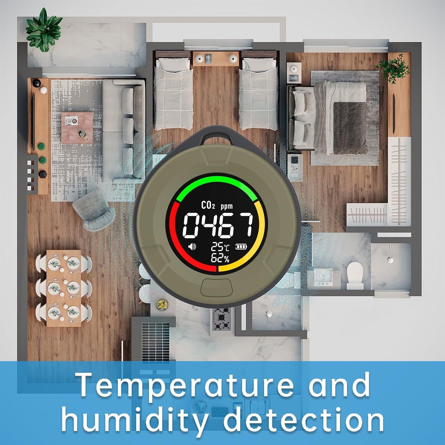 Protmex 4 in 1 Portable Carbon Monoxide Dioxide Detector for Travel, Rechargeable CO and CO2 Monitor Meter Air Quality Monitor with Magnetic Suction, RV CO CO2 Detector Alarm Temp/Humidity Sensor