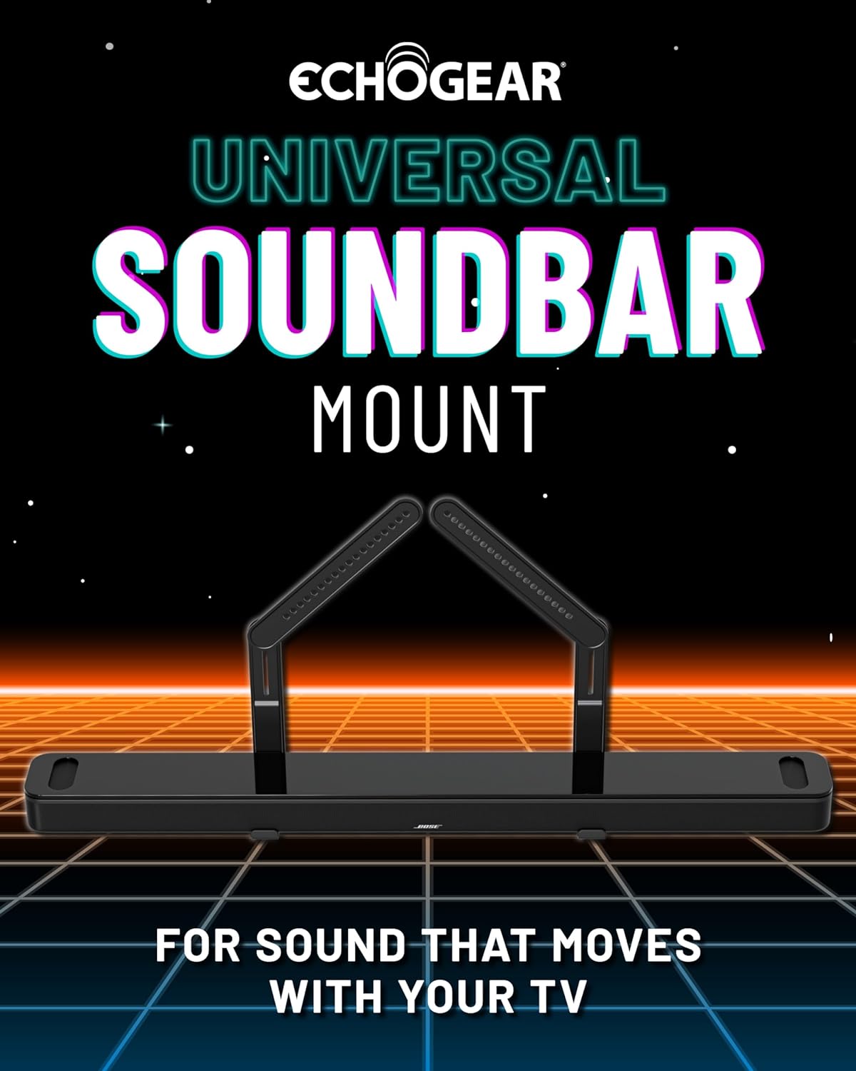 ECHOGEAR Sound Bar Mounting Bracket for Under TV - Adjustable Height & Depth for Max Compatibility Between TV & Soundbar - Dolby Atmos Compatible & Works with LG, Vizio, Bose & More