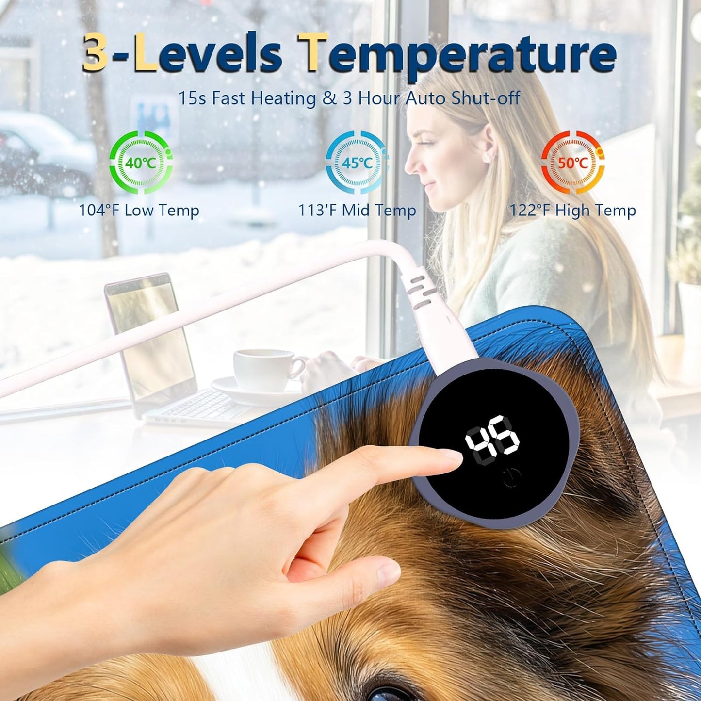 Heated Mouse Pad with 3 Temperature Settings(104°F–122°F),Large 24x14.2 Inch PU Leather Heated Desk Mat,Waterproof Warming Pad for Office,Gaming & Cold Hands Relief,Cute Dog