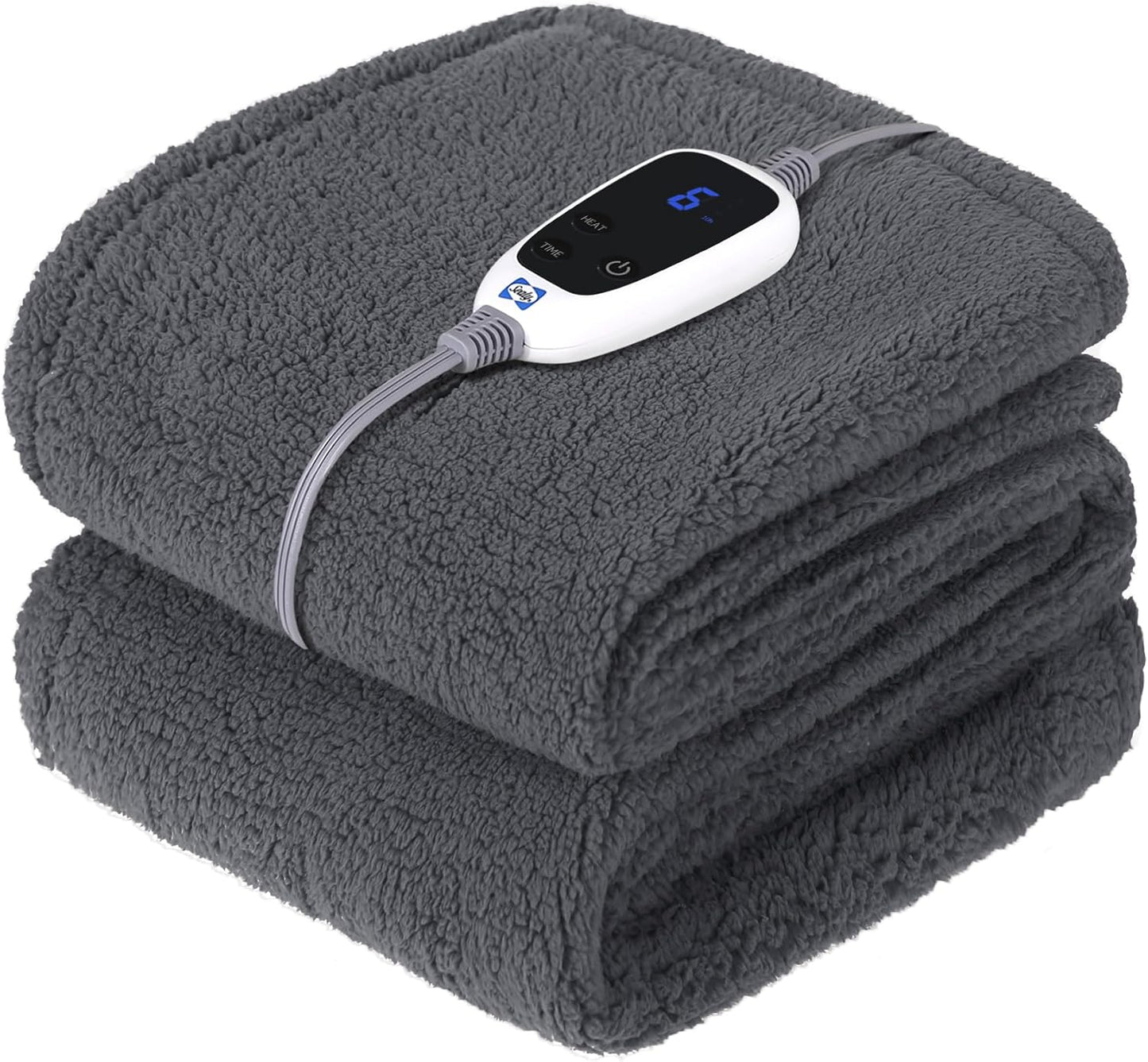 SEALY Electric Blanket Heated Throw 50"x60" Soft Double Sherpa Super Cozy with 6 Fast Heating Levels & 2-10 Hours Auto-Off, Over-Heat Protection, Machine Washable, Dark Grey