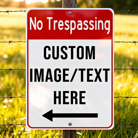 Custom No Trespassing Sign For Private Property – 8x12 Inch Durable Aluminum, Rust-Free, Weatherproof Outdoor Use, Reflective Option, Glow-In-The-Dark, Single/Double Sided