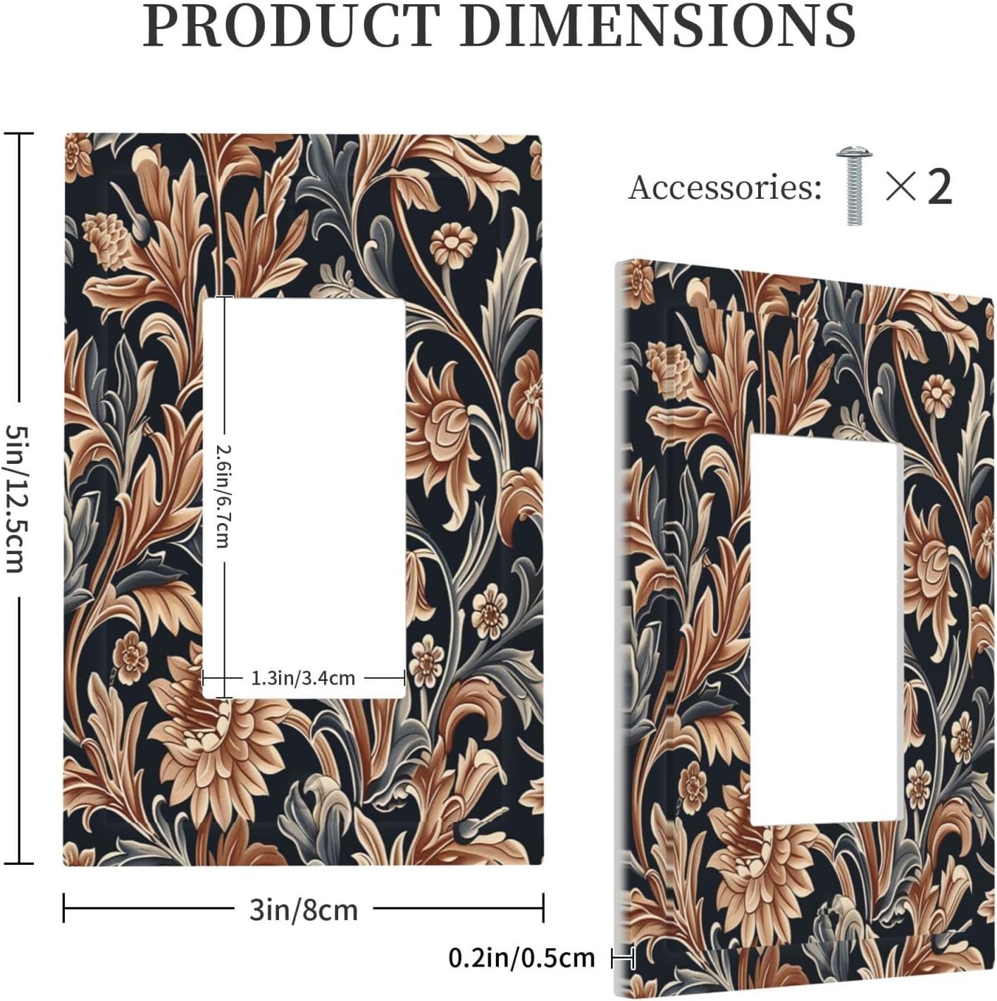 Decorative Outlet Covers Vintage Grey Plant Leaves Brown Flowers 1 Gang Single Rocker Light Switch Cover Plate Wall Plates GFCI Faceplate for Bedroom Home Decor