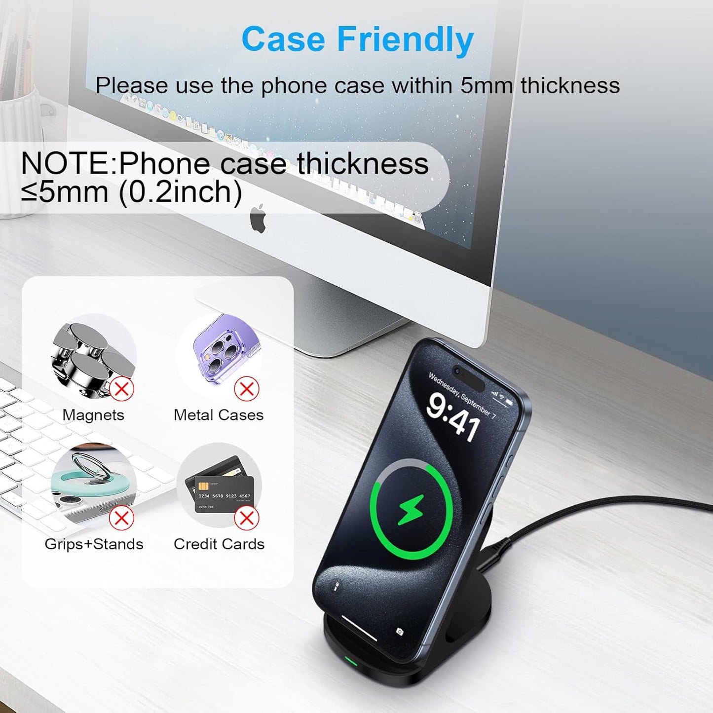 Samsung Wireless Phone Charger Stand for Android Samsung Galaxy S25 Ultra S25 FE S24 Plus Z Flip7 S23,Wireless Charging Station for Google Pixel 10/10 Pro XL/Fold/9a/9Pro/8/7,iPhone 17 16 with Adapter
