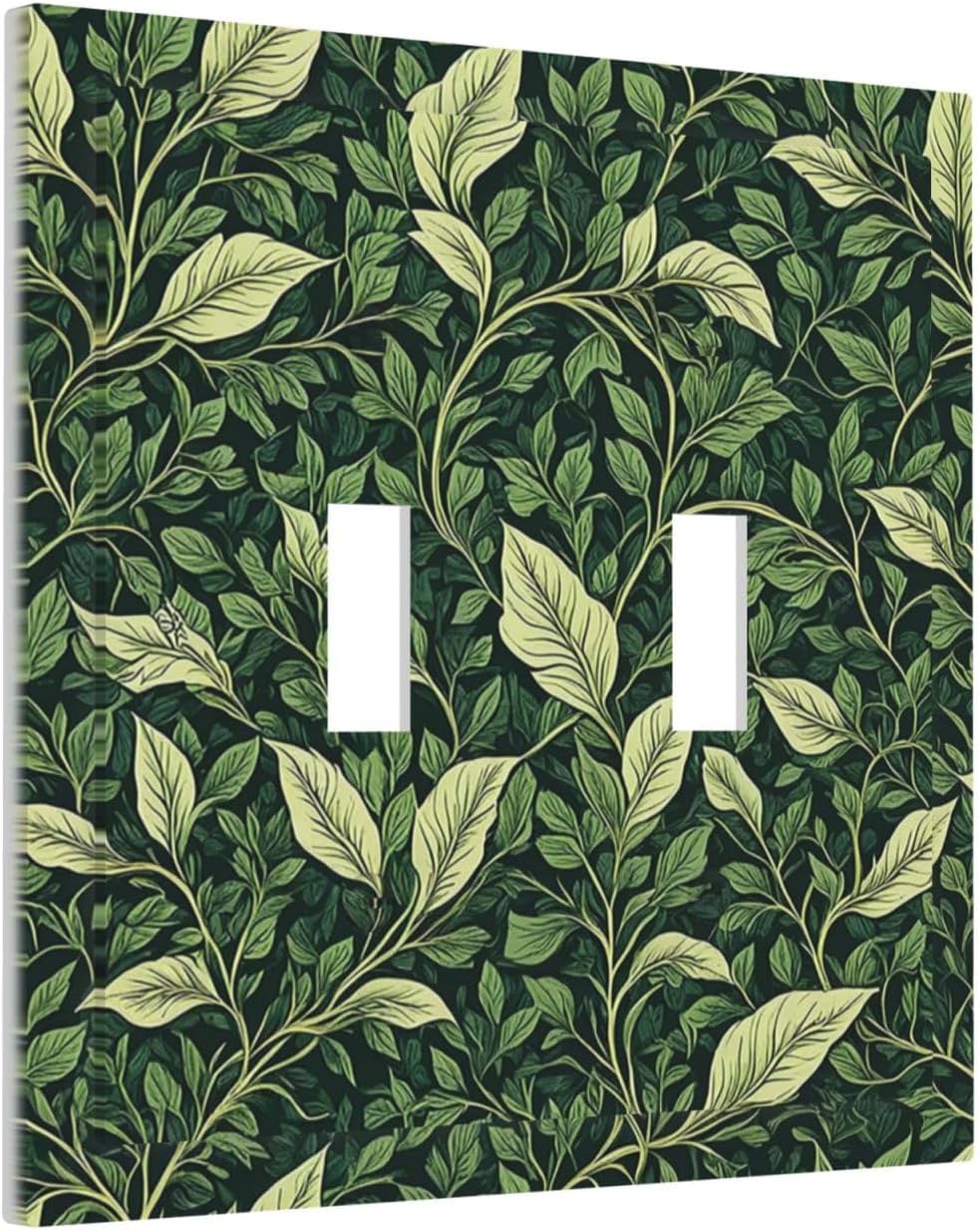 Vintage Green Plant Leaves 2 Gang Double Toggle Light Switch Cover Decorative Switchplate Electrical Wall Plates Faceplate for Bathroom Bedroom Decor 4.9 X 5 IN