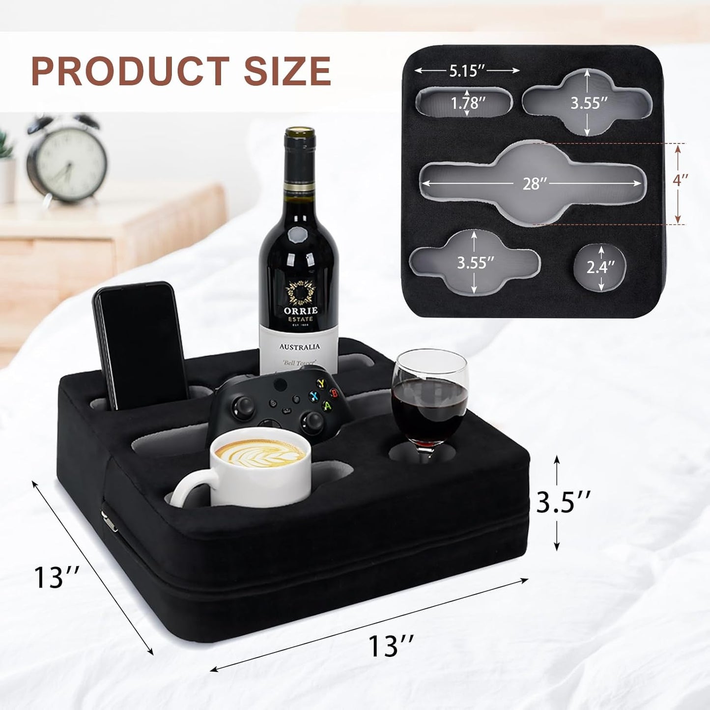 Couch Cup Holder Pillow - Sofa Cup Holder | Couch Caddy, Couch Drinks Remotes Holder for Cups, Headphones, Snacks, and Phones | Use it on Car, Pack, Beach, RV, and More (Black)