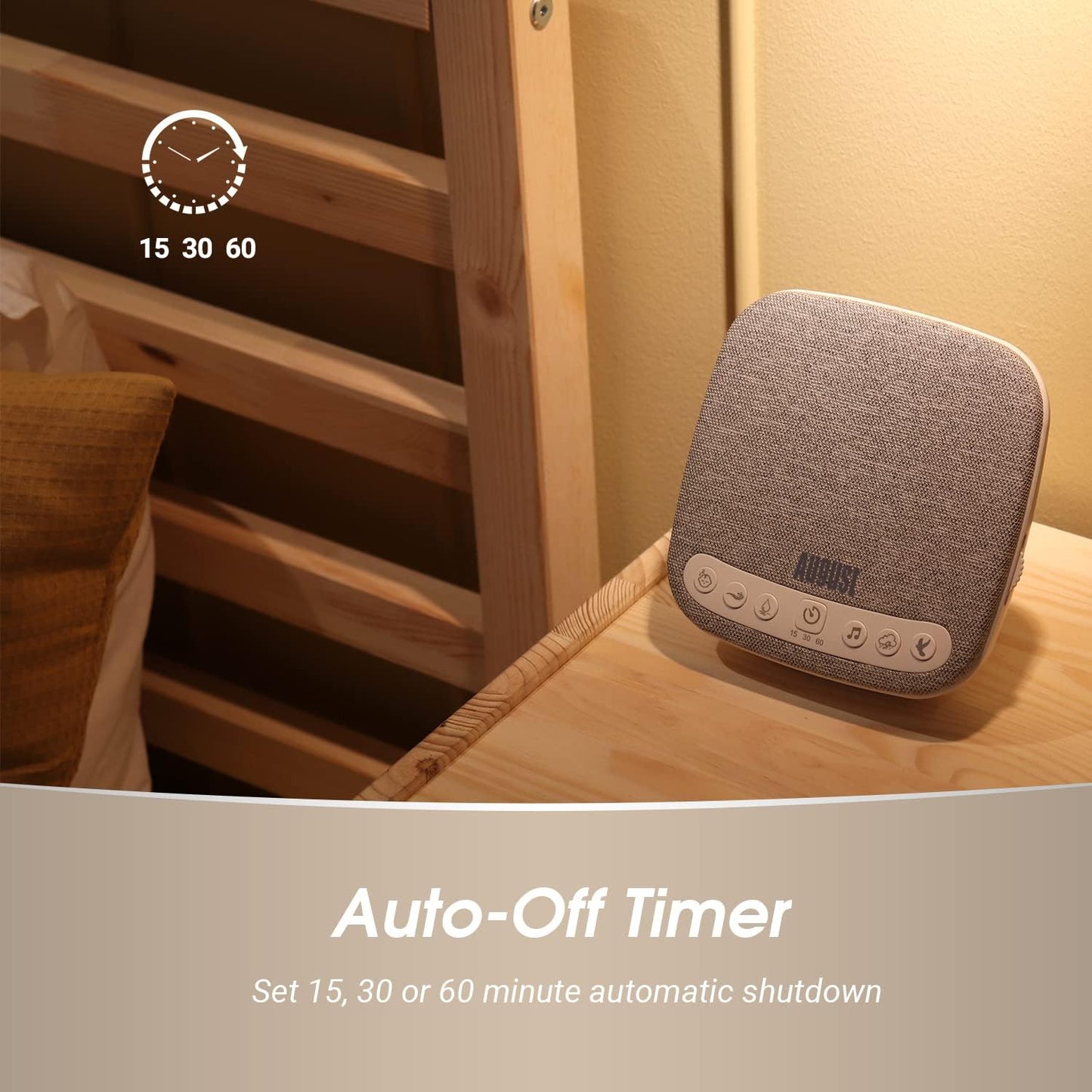 Portable White Noise Sound Machine - August SE160 - Calming, Ambient Sleep Therapy - 14 Soothing Sounds for Babies, Children, Adults - Sleep Aid with Timer - 60-Hour Battery - USB-C Charging - White