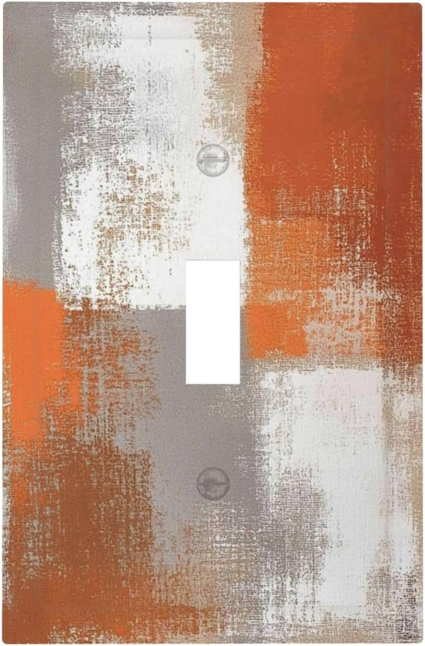 Orange Grey Abstract Art Oil Painting Decorative Light Switch Cover 1 Gang Single Toggle Device Electrical Faceplate Switchplates Decorator Outlet Wall Plate For Home Farmhouse Decor