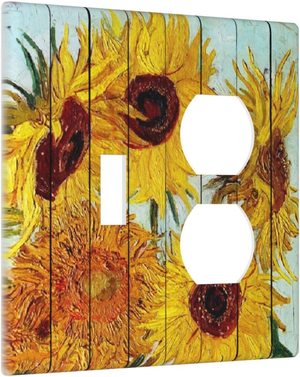 Wallplates Sunflowers Oil Paintings Wood Floral 1 Toggle 1 Duplex Switch Plate Electrical Gfci Faceplate Decorative Light Switch Covers For Farmhouse Bed Room Decor