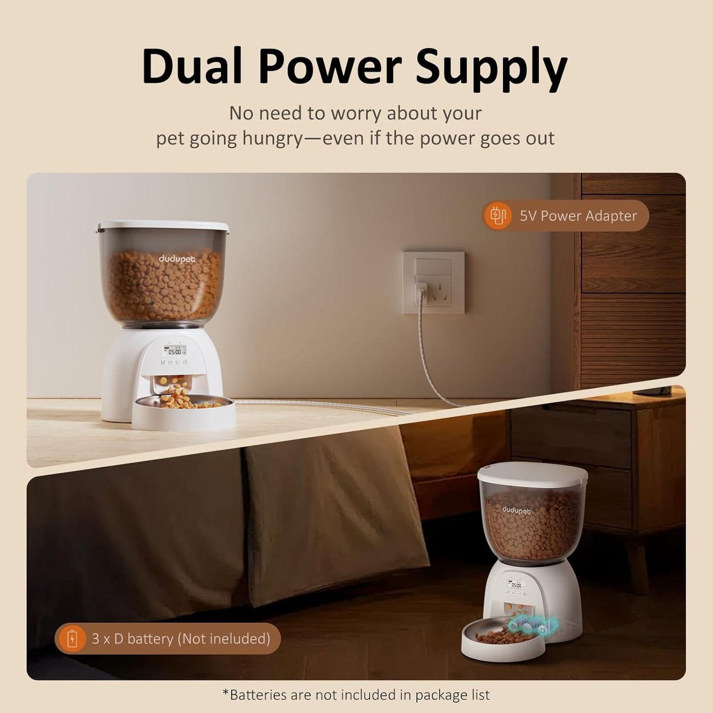 5L/21 Cup Automatic Cat Feeder, Timed Cat Food Dispenser, Automatic Pet Feeders Up to 6 Meals 1-20 Portion, Dual Power Supply Cats Feeder with Stainless Steel, Pet Dry Food Dispenser for Cats & Puppy