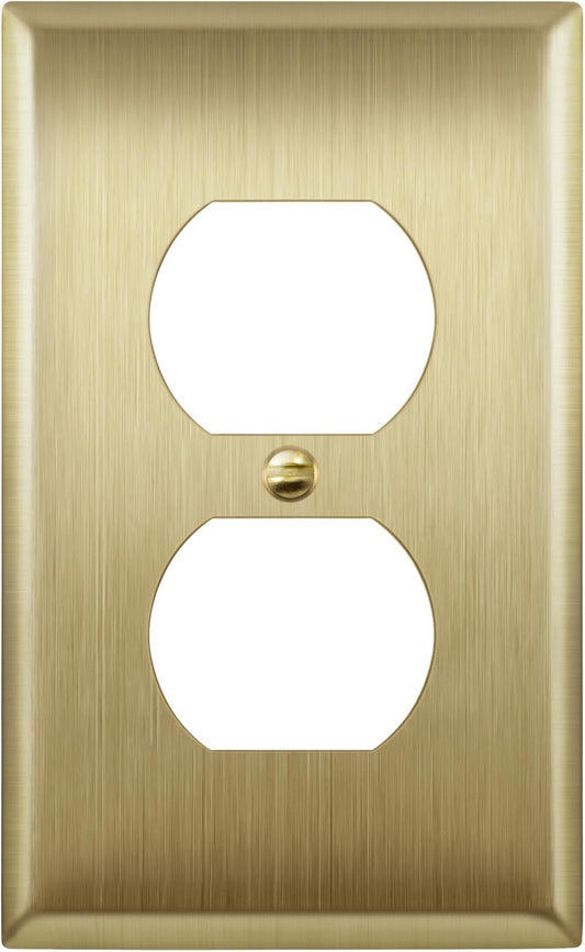 ENERLITES Duplex Receptacle Metal Wall Plate, Outlet Cover, Corrosion Resistant, Size 1-Gang 4.50" x 2.76", Stainless Steel 201, 7721-BB, Brushed Brass, Gold, Standard