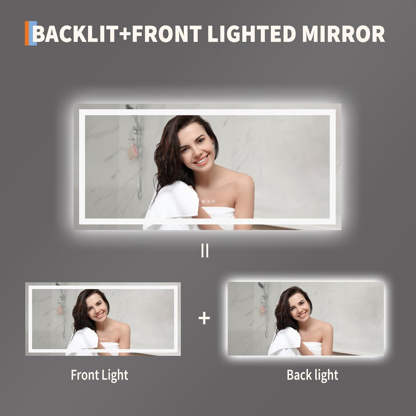 GarveeHome 60x30 LED Bathroom Mirror with Lights, Dimmable, Anti-Fog, Backlit + Front Lit, Lighted Bathroom Vanity Mirror for Wall, Memory Function, Tempered Glass, Shatter-Proof (Horizontal/Vertical)