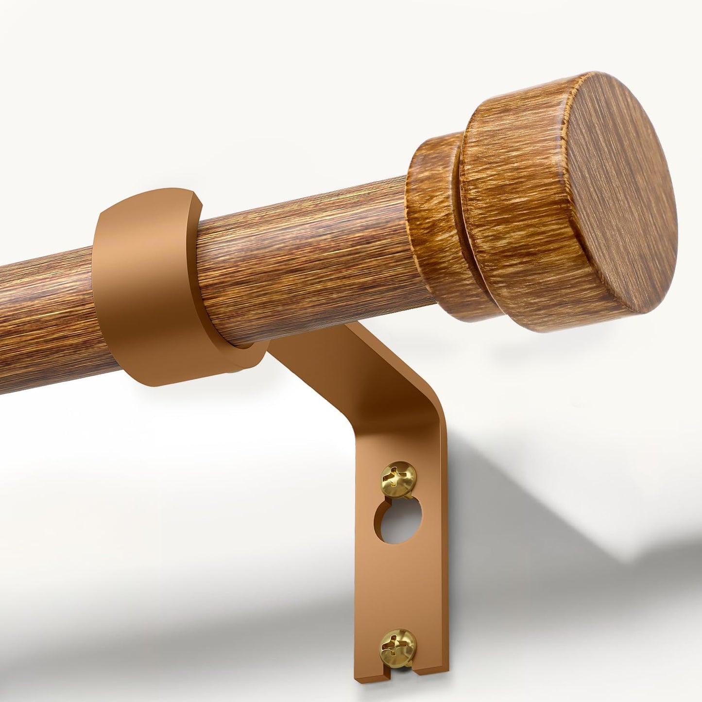 Wood Curtain Rods for Windows 48 to 84 Inches 1" Diameter Boho Decorative Heavy Duty Long Window Curtain Rod Adjustable with Solid Imitation Wood Grain Finials for Living Room Bedroom Kitchen
