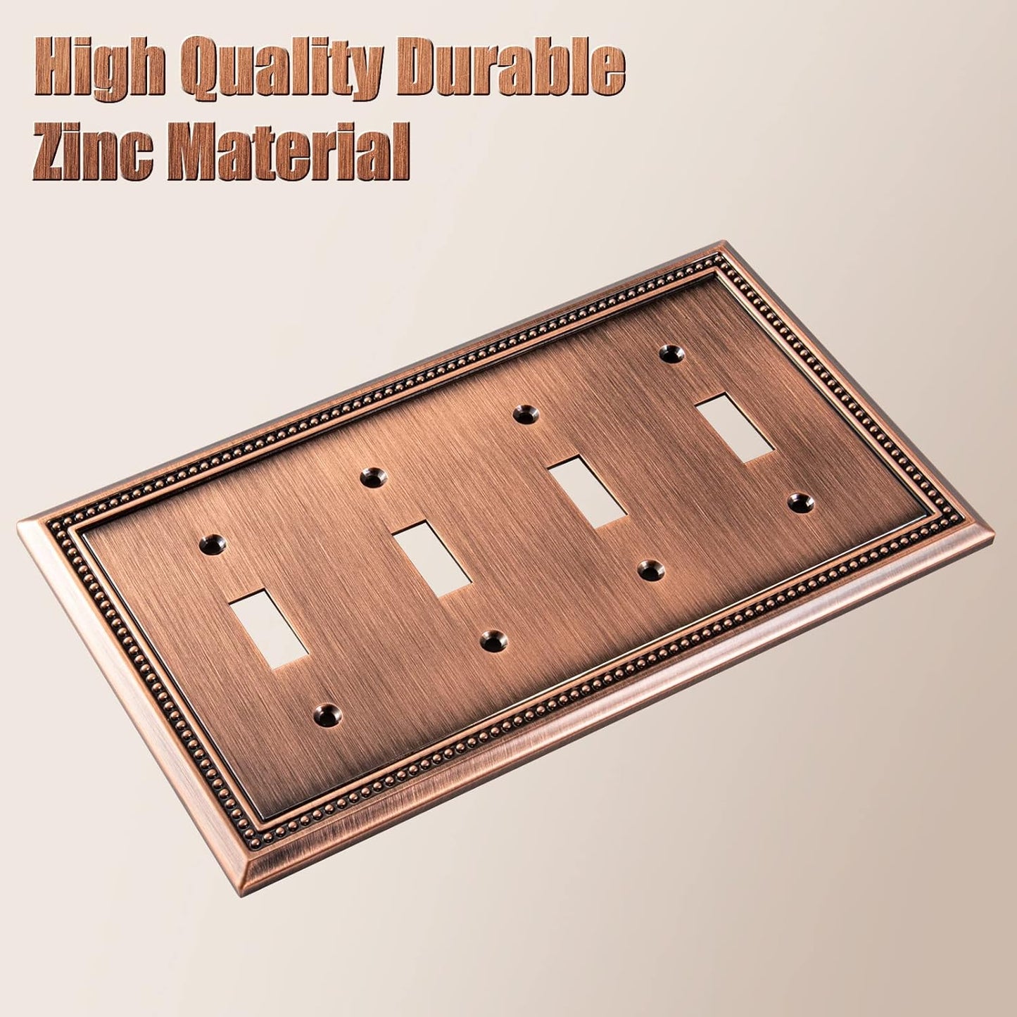 Henne Bery Sunken Pearls Heavy Duty Decorative Wall Plate Switch Plate Outlet Cover (Quad Toggle, Antique Copper)
