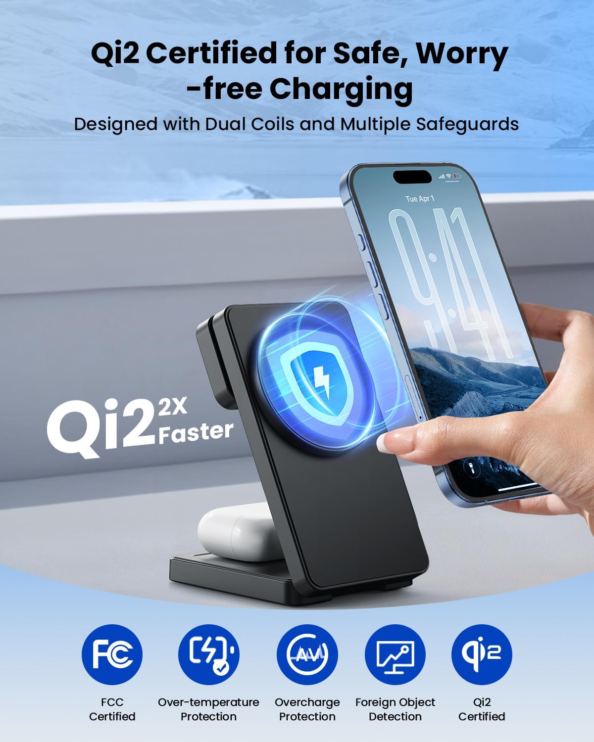 Magnetic Wireless Charger Stand for iPhone: CIYOYO Qi2 15W Max 3-in-1 Fast Charging Station, Foldable Wireless Charger for iPhone 17 16 15 14 13 12 Series, Apple Watch & AirPods, Portable Travel Dock