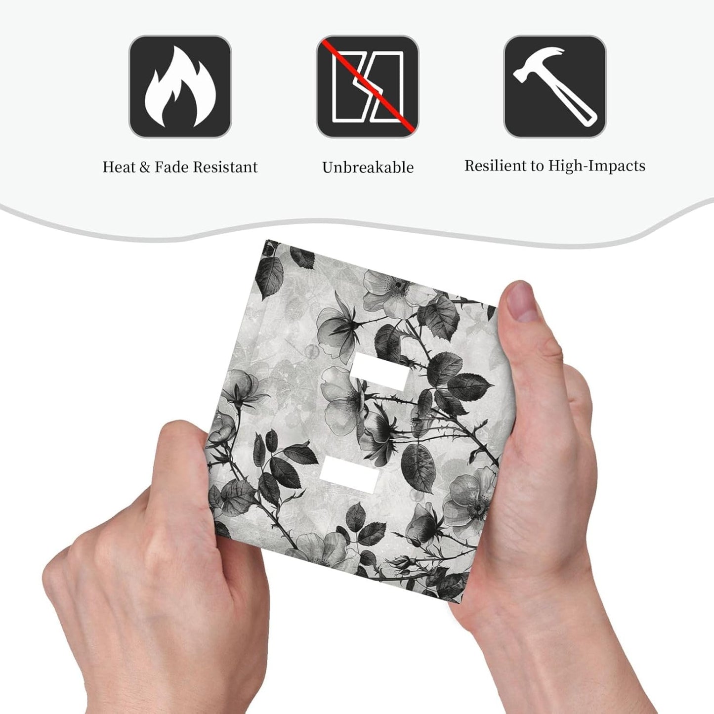 Decorative Switch Plates Black Breezy Watercolor Garden Floral 2 Gang Double Toggle Outlet Light Switch Cover Wall Plate Electrical Faceplate for Bedroom Home Decor