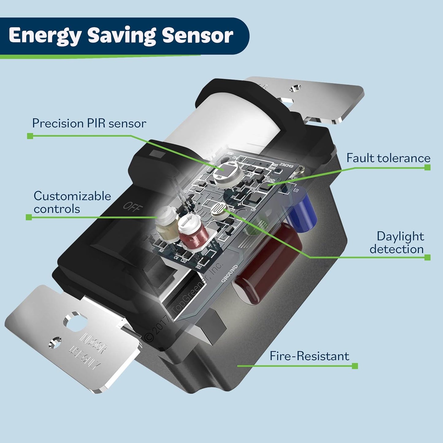 TOPGREENER in Wall PIR Motion Sensor Light Switch, Occupancy Sensor Switch, 𝐍𝐞𝐮𝐭𝐫𝐚𝐥 𝐖𝐢𝐫𝐞 𝐑𝐞𝐪𝐮𝐢𝐫𝐞𝐝, On/Off Override, 𝐒𝐢𝐧𝐠𝐥𝐞 𝐏𝐨𝐥𝐞, 4A, 500W, TSOS5-BKWP,Black,4 Pack