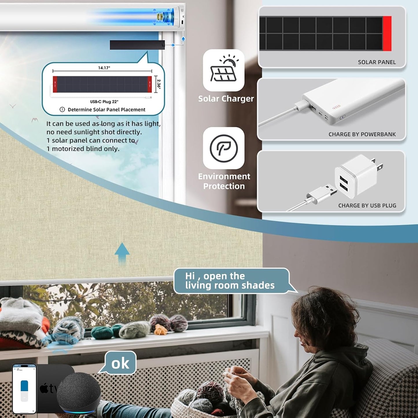 SmartWings Motorized Shades Window Blinds Remote Control Work with Thread Apple Homekit Z-Wave Alexa 100% Blackout Dual-Sided Automatic Smart Roller Shade Customized 16"-110" W (Bouvardia Cream)
