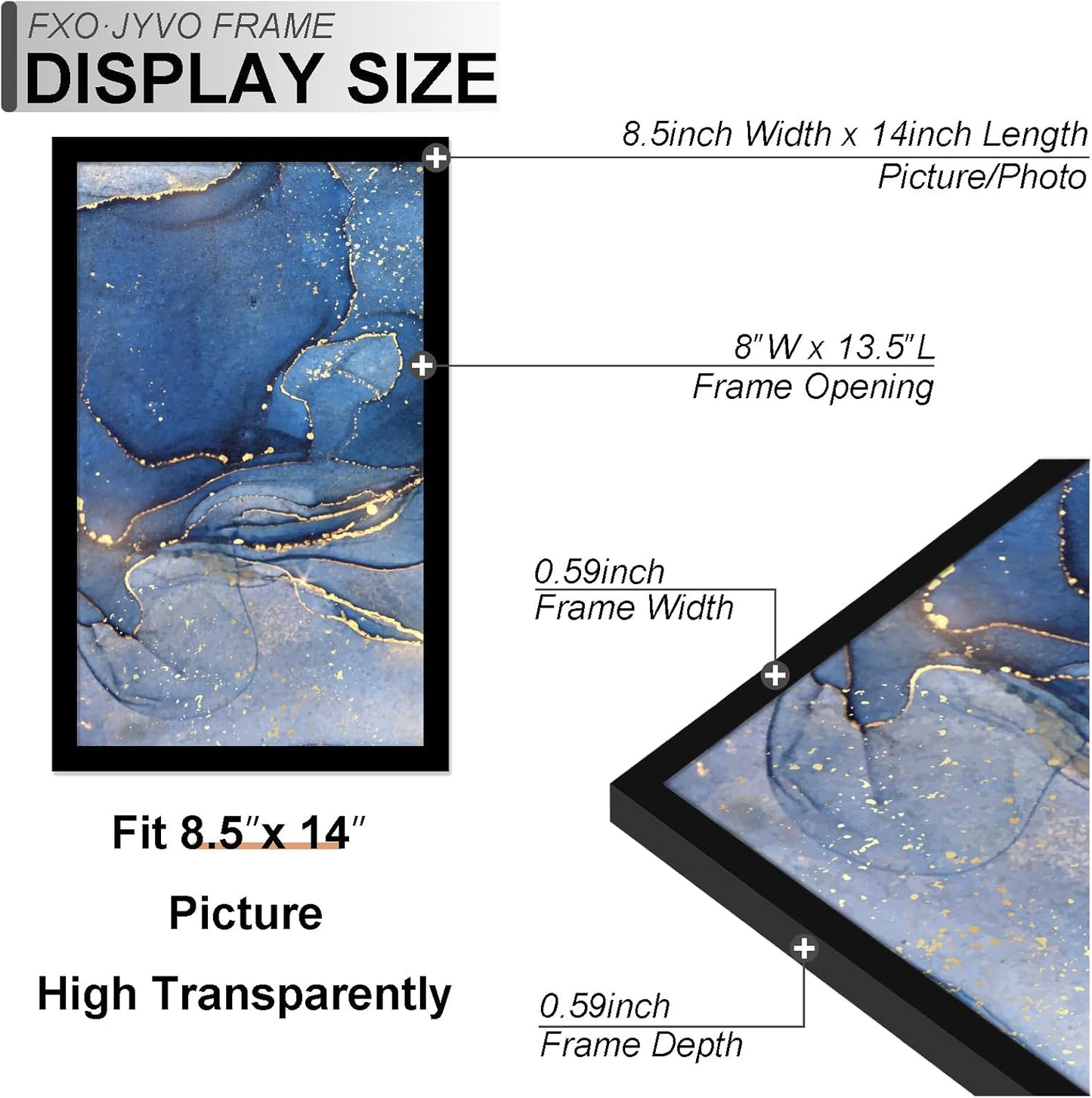 8.5 x 14 Picture Frame Set of 6, Black Frame for 8.5x14 Inch Picture Poster Photo, Light Weight and High Transparent 8.5 by 14 Frame for Wall - 6 Pack/Black/8.5"x14"