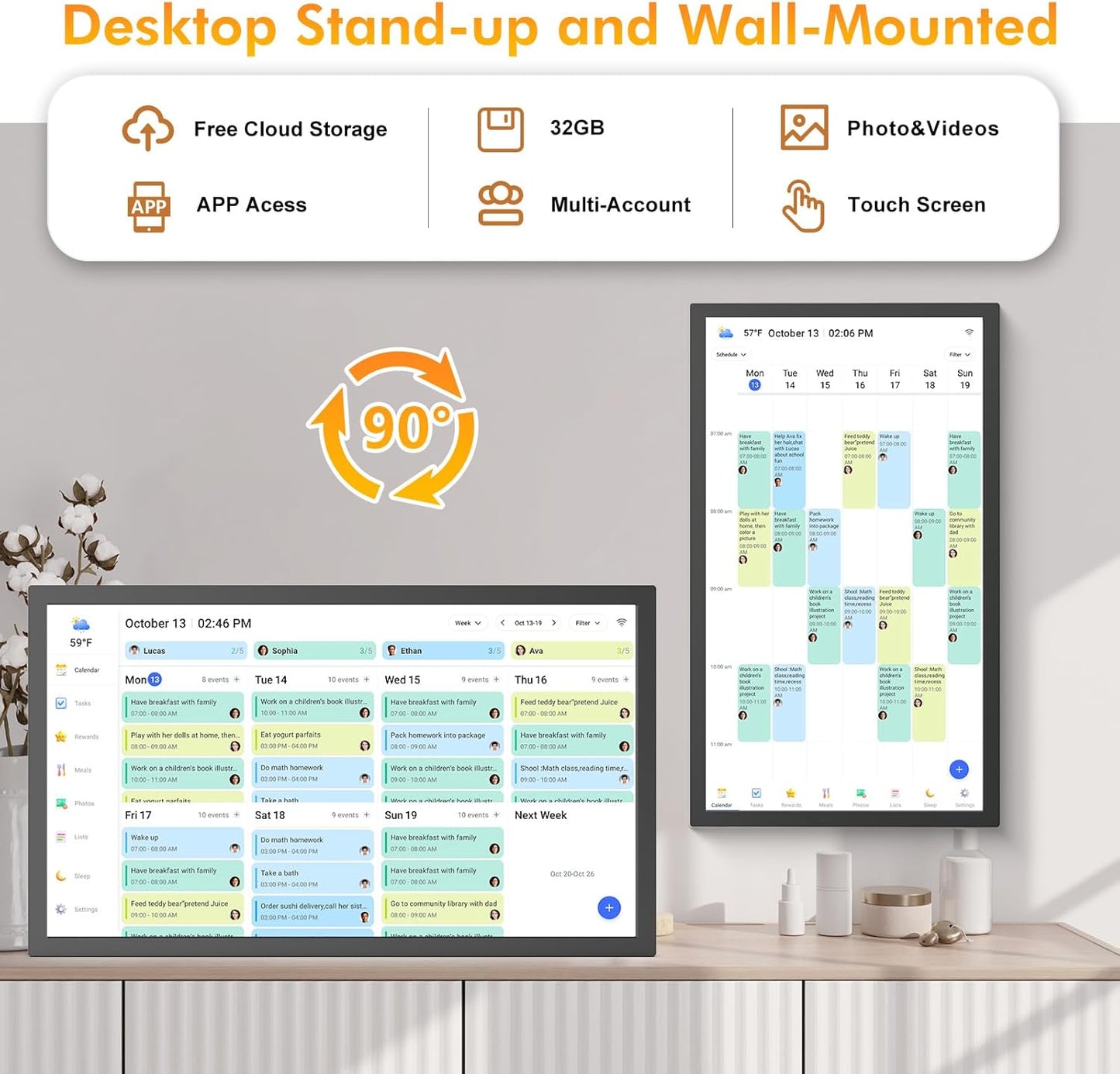 27" Digital Calendar Chore-Chart for-Family-Schedules - Smart Wall Touchscreen Interactive Display for Family To Do List, Auto-Sync Google iCloud Outlook Calendars, Streamline Household Organization