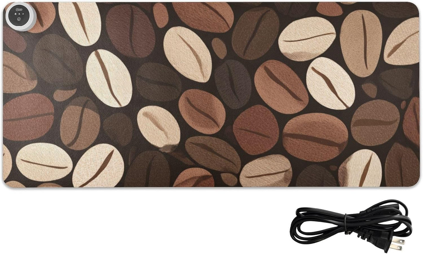 Heated Desk Pad Mouse Pad 31.5x13 Inch PU Leather Desk Mat with 3 Heat Levels Large Mouse Gaming Computer Laptop Mat Brown Vintage Coffee Beans