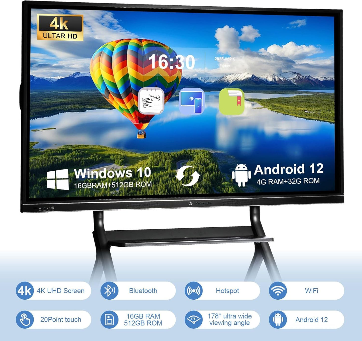 Smart Board, 86'' 4K UHD Interactive Whiteboard, All in One Smartboard for Classroom, Digital Smart Whiteboard Built in Dual System for Office, Home, Church, School
