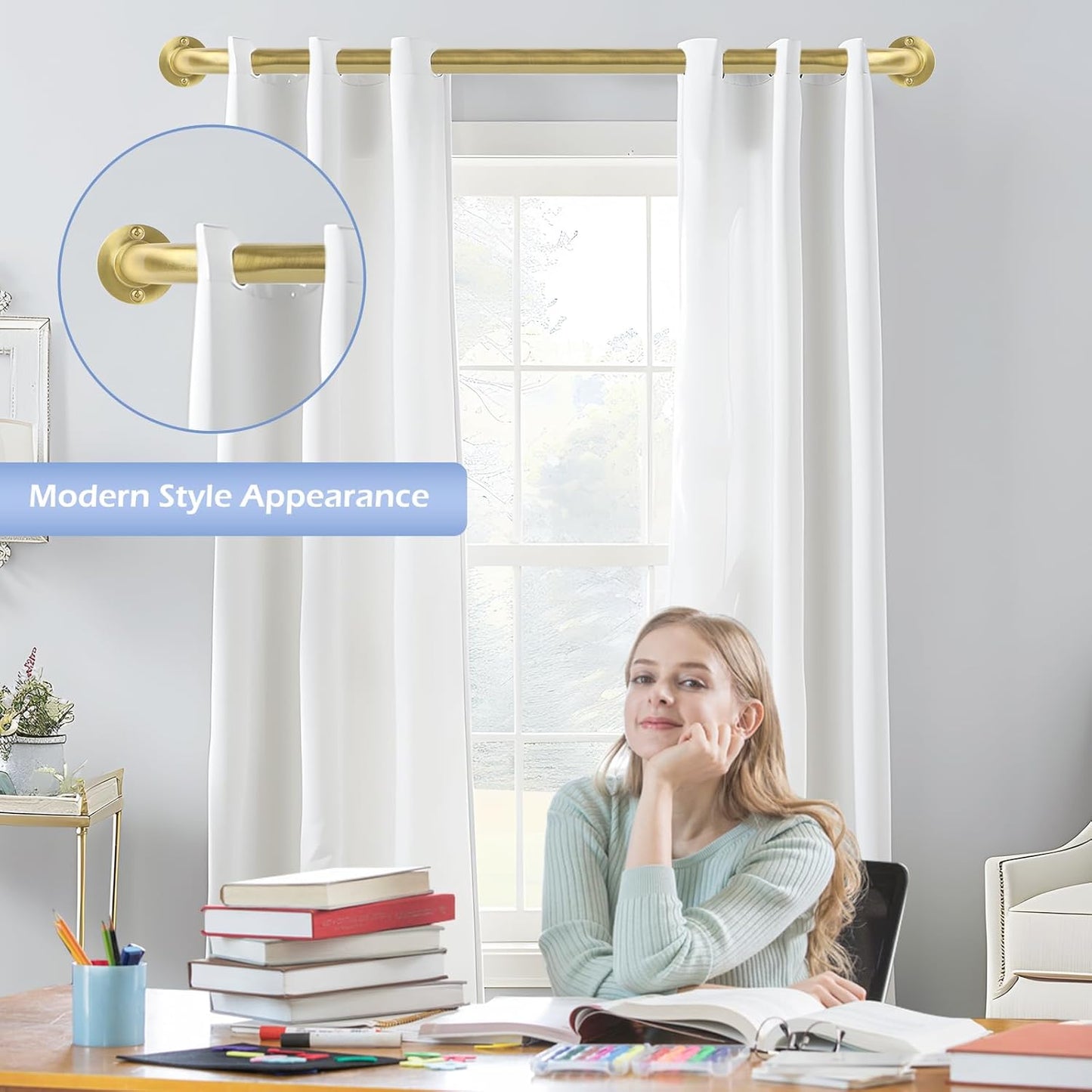 Gold Wrap Around Curtain Rods 36 to 72 Inch:Blackout Heavy duty Adjustable Window Curtain Rod for Bedroom,Industrial Darkening Curved French Metal Single Drapery Rods Easy Install,Brushed Gold
