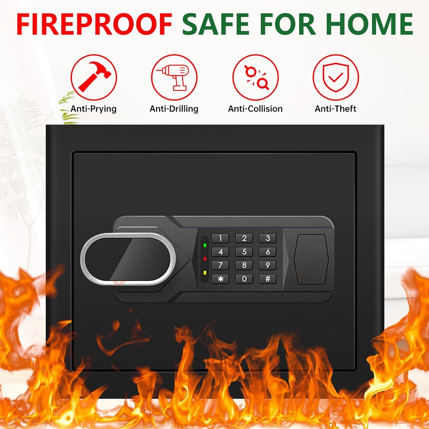 Small Fire Safe Box for Home, 1.7 Cubic Feet Fireproof Lock Box with Digital Keypad, Spare Keys and Removable Shelf, Personal Home Safes for Money, Jewelry, ID Documents, Christmas Gifts