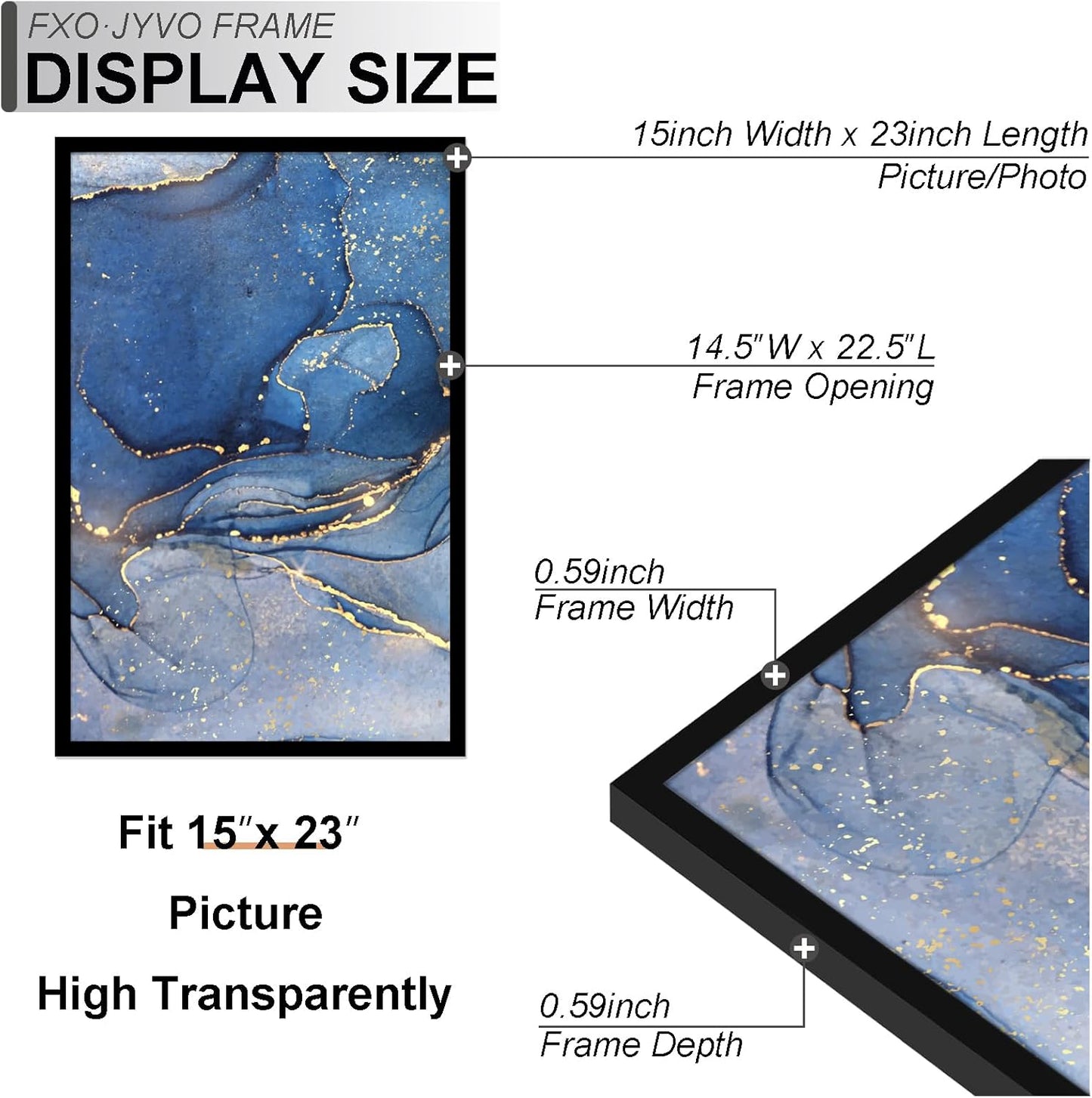 15x23 Picture Frame Set of 3, Black Frame for 15 x 23 Inch Picture Poster Photo, Light Weight and High Transparent 15 by 23 Frame for Wall - 3 Pack/Black/15 x23