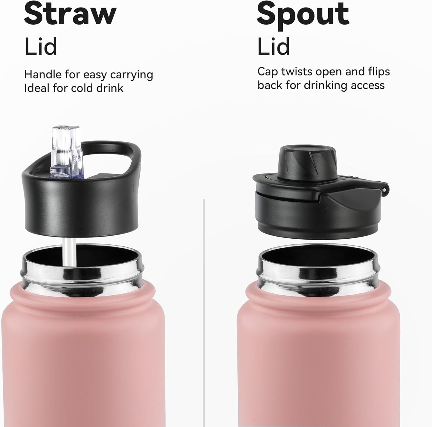 VEGOND 32 oz Insulated Water Bottle Bulk Stainless Steel Metal Water Bottles with Leak Proof Straw Lid & Spout Lid, Wide Mouth Double Walled Vacuum Travel Sports Bottle, 4 Pack
