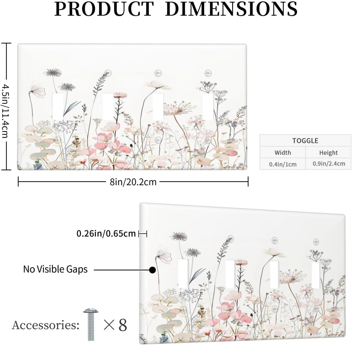 Floral Watercolor Wildflower Dandelion Plant Light Switch Covers Quad Toggle Electrical Faceplate 4 Gang Wall Plate Decorative Switch Plates for Farmhouse Bed Room Decor